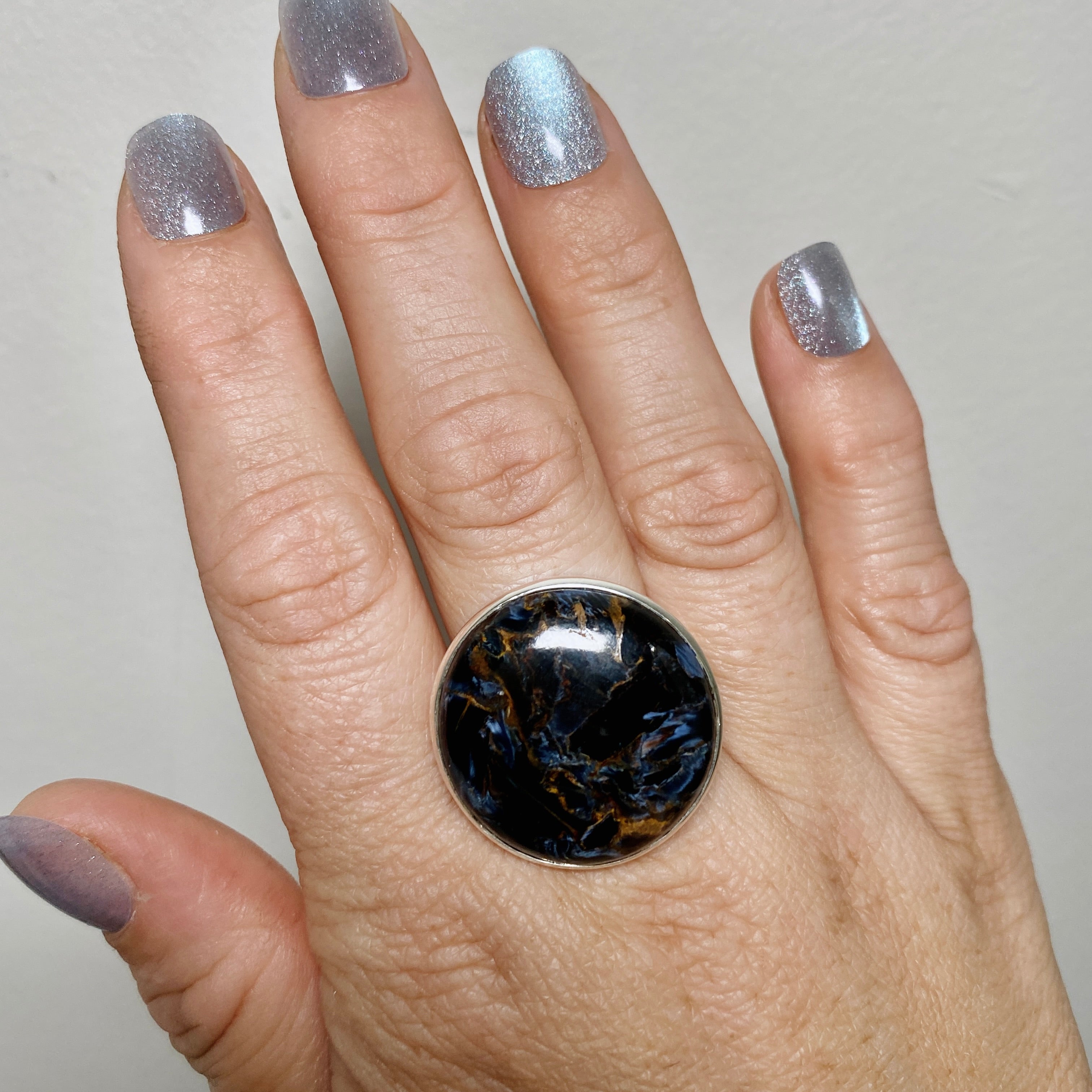 Pietersite Round Cabochon Ring - Size 10.5 - PRGJ897 - Elegant Gemstone Jewelry for Women, Perfect for Weddings, Parties & Special Occasions