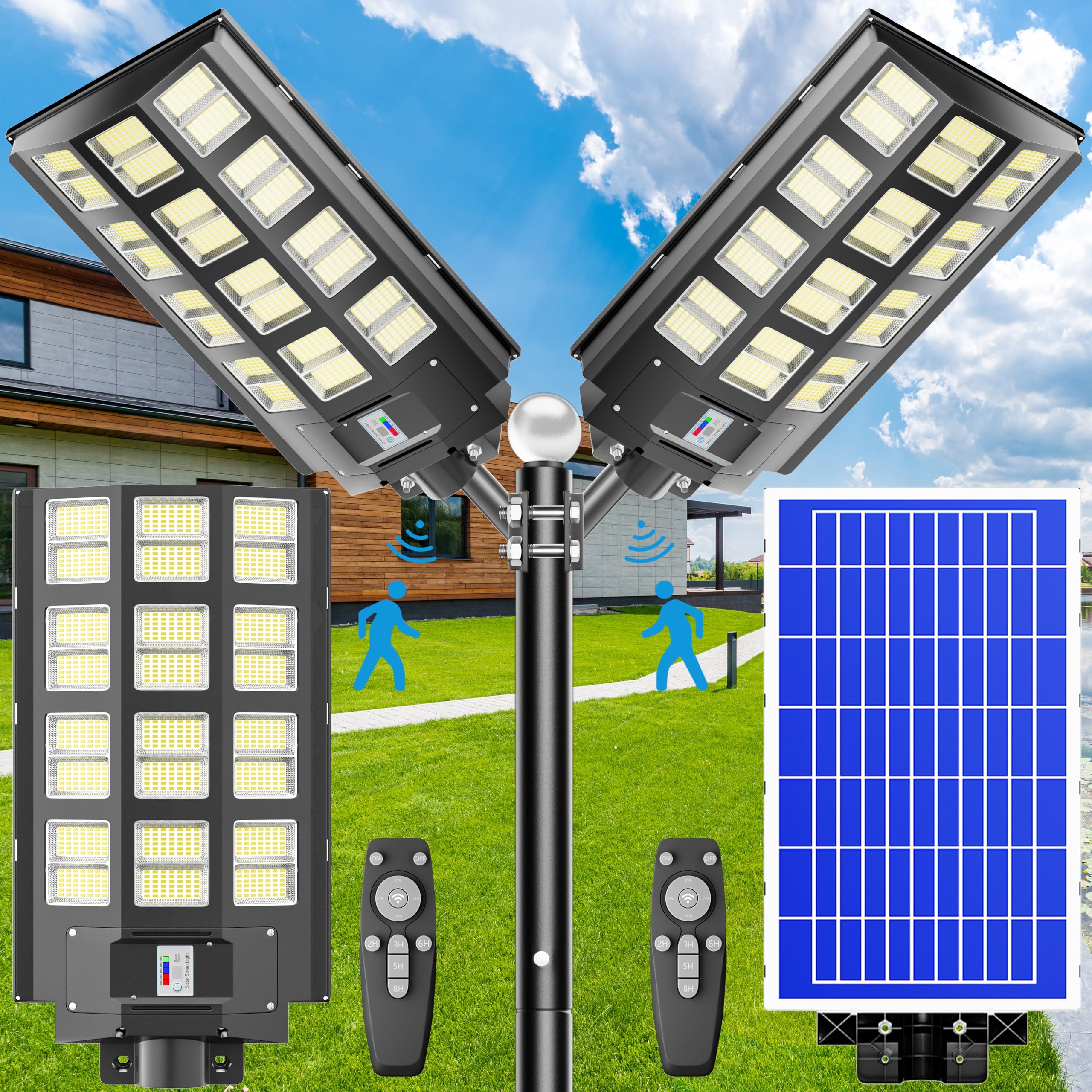 2-Pack 6800W Solar Street Lights Outdoor Waterproof - 240,000LM 7000K Bright White Solar Parking Lot Lights with Motion Sensor & Dusk to Dawn Auto On/Off - Perfect for Driveways, Pathways, and Large Outdoor Areas