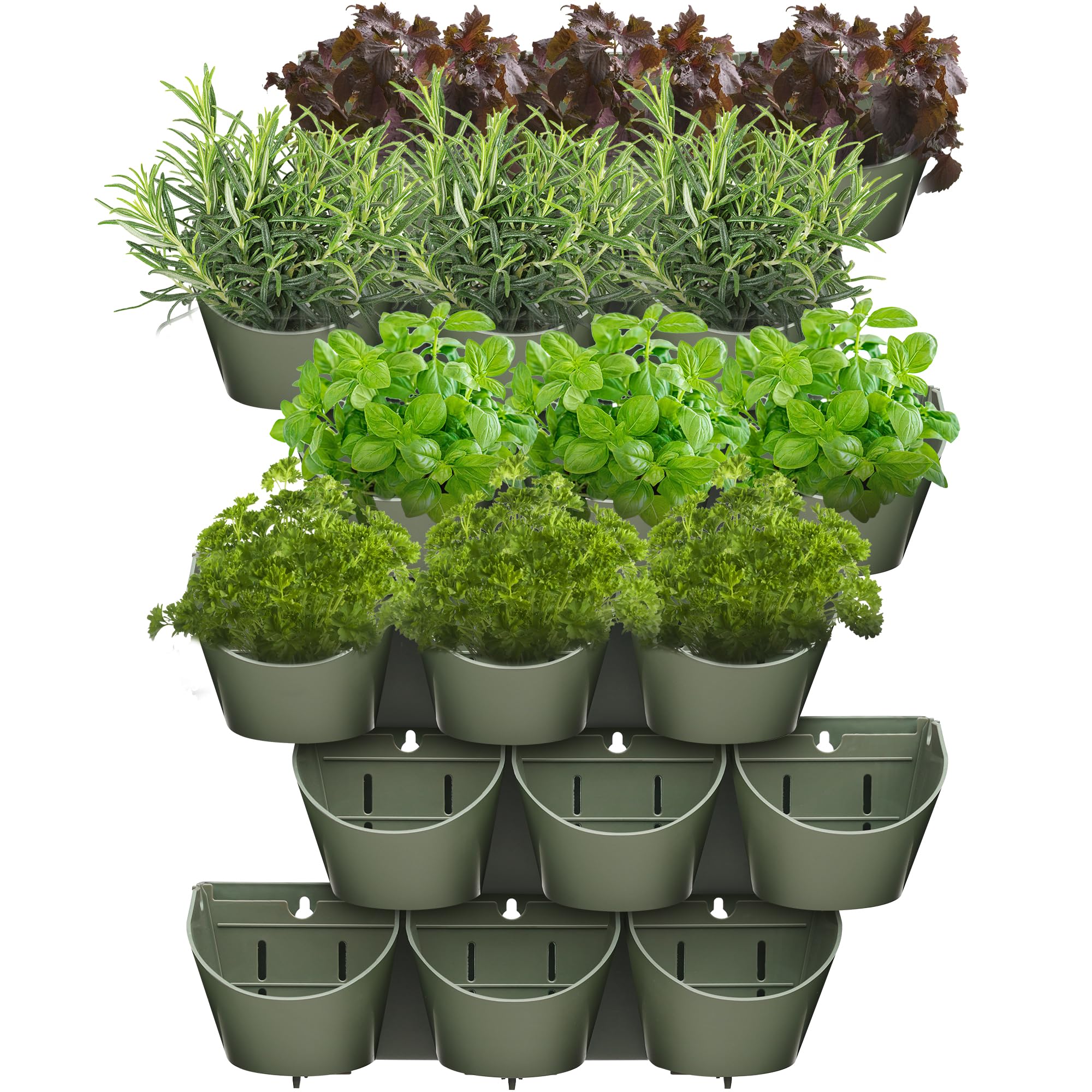 Worth Garden Upgraded 6 Sets (18 Pockets) Self Watering Stackable Vertical Planters - Wall Mounted Plastic Grow Pots for Strawberries, Flowers, Herbs - Indoor & Outdoor Green Wall Decoration (Green) - Perfect for Small Spaces, Balconies, Patios, and Urban Gardening