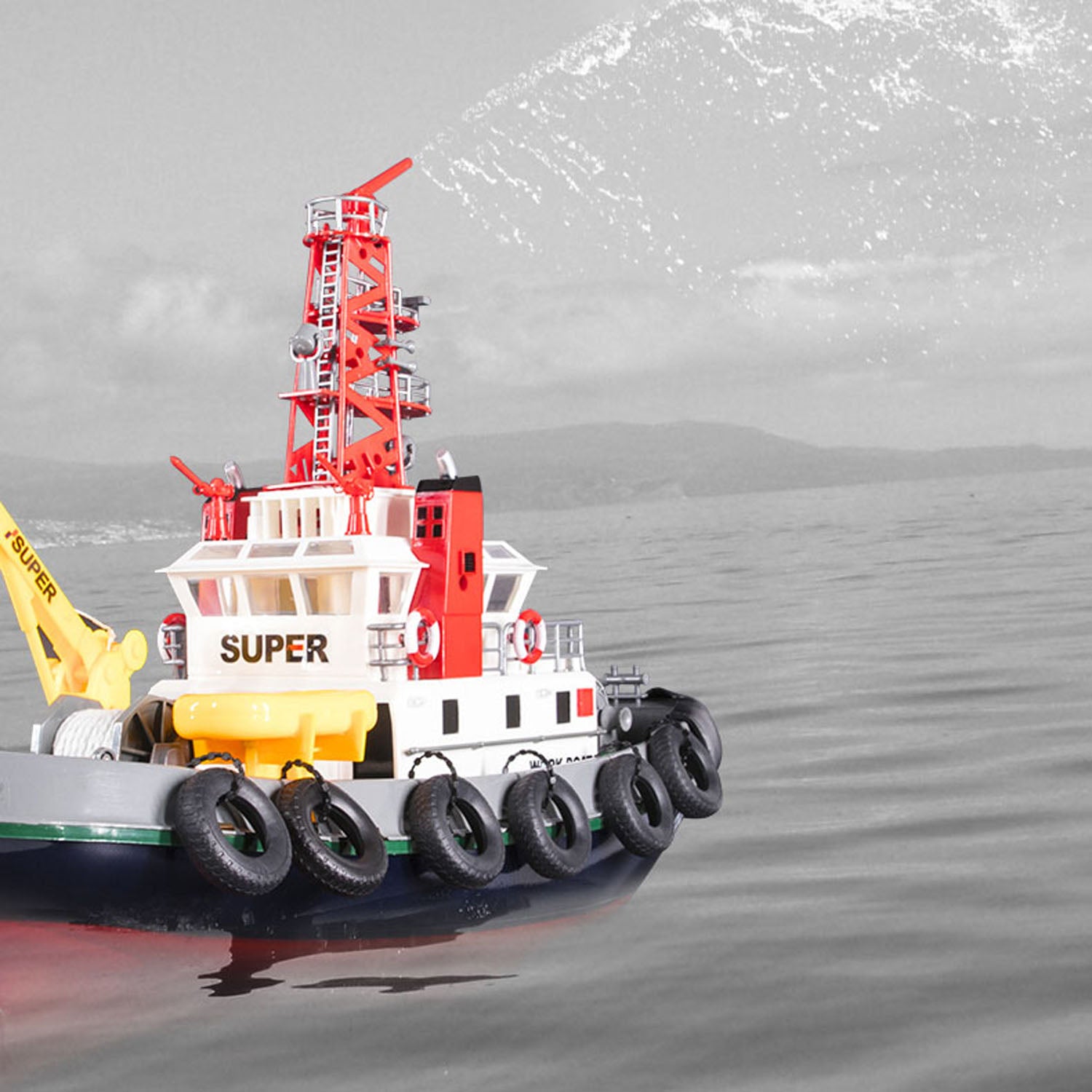 Heng Long 2.4G RC Fire Fighting Boat with Water Spray - Remote Control DIY Hobby Model Ship (60x23x45cm) - ESC Motor & Servo Included for Pool, Lake & Outdoor Water Play