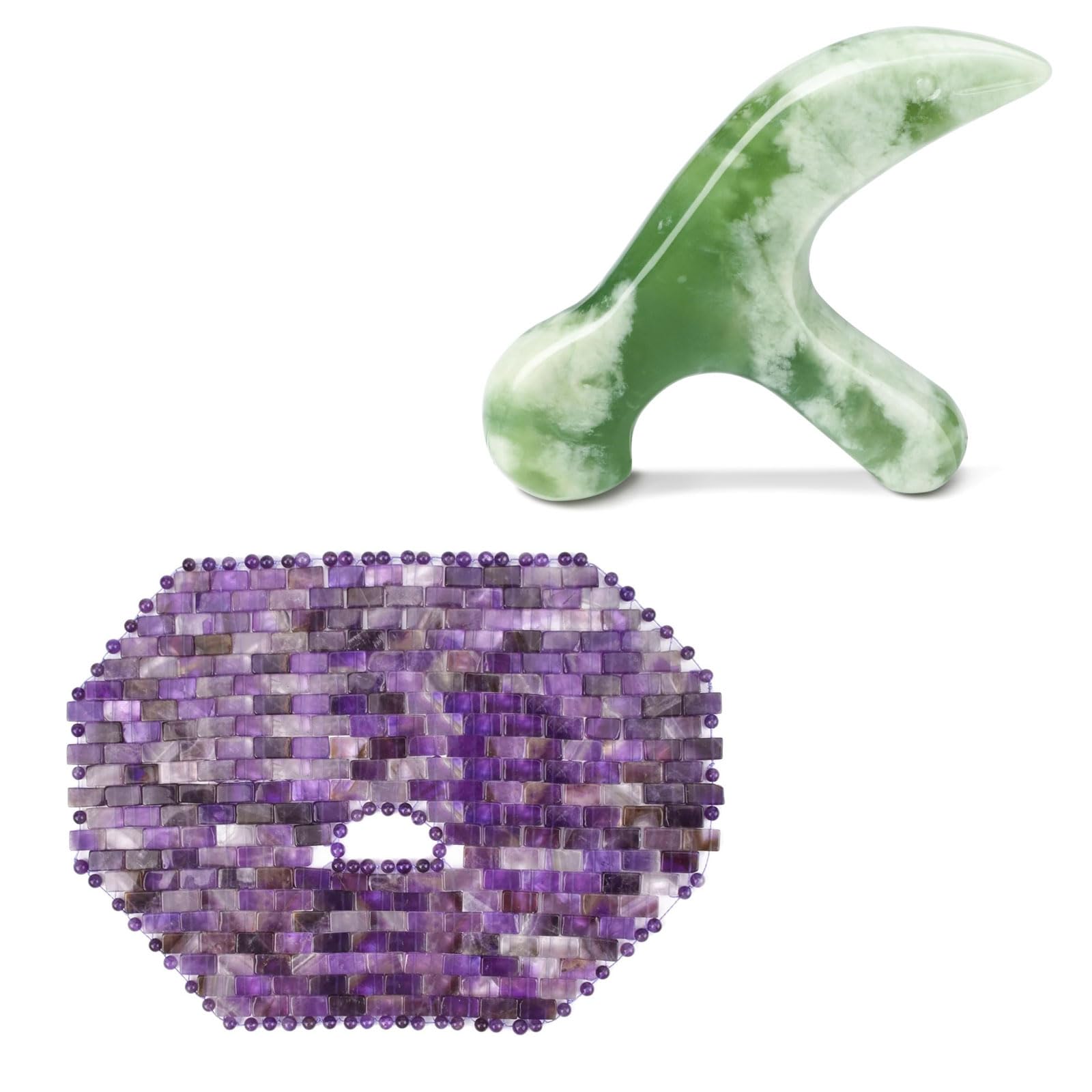 Amethyst Crystal Face Roller & Jade Gua Sha Tool Set - Cold Therapy Facial Massage Kit for Glowing Skin - Manual Lymphatic Drainage & Acupressure Therapy - Perfect Birthday Gift for Women & Men - Use for Relaxation, Skincare Routine & Anti-Aging Facial Treatment