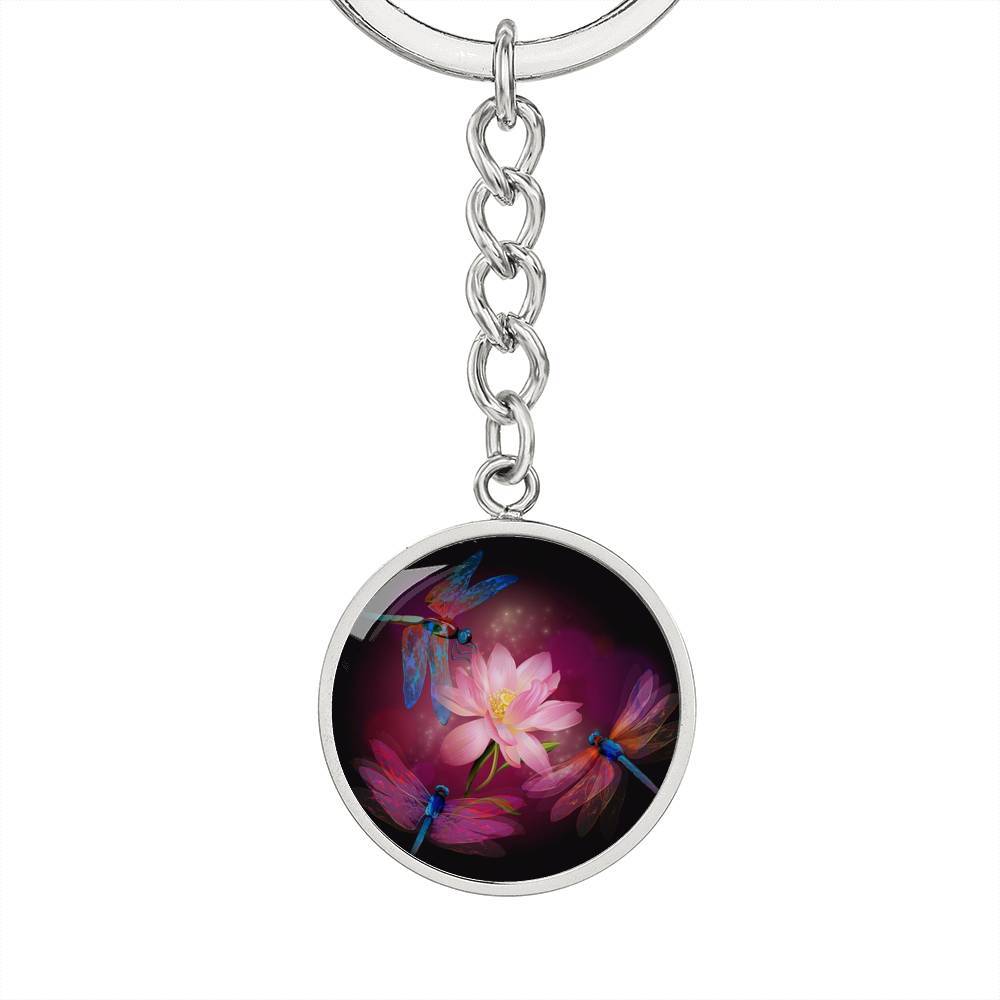 Dragonfly and Lotus Keychain - Elegant Handmade Accessory for Keys, Bags, Gifts | Perfect for Nature Lovers & Zen Decor
