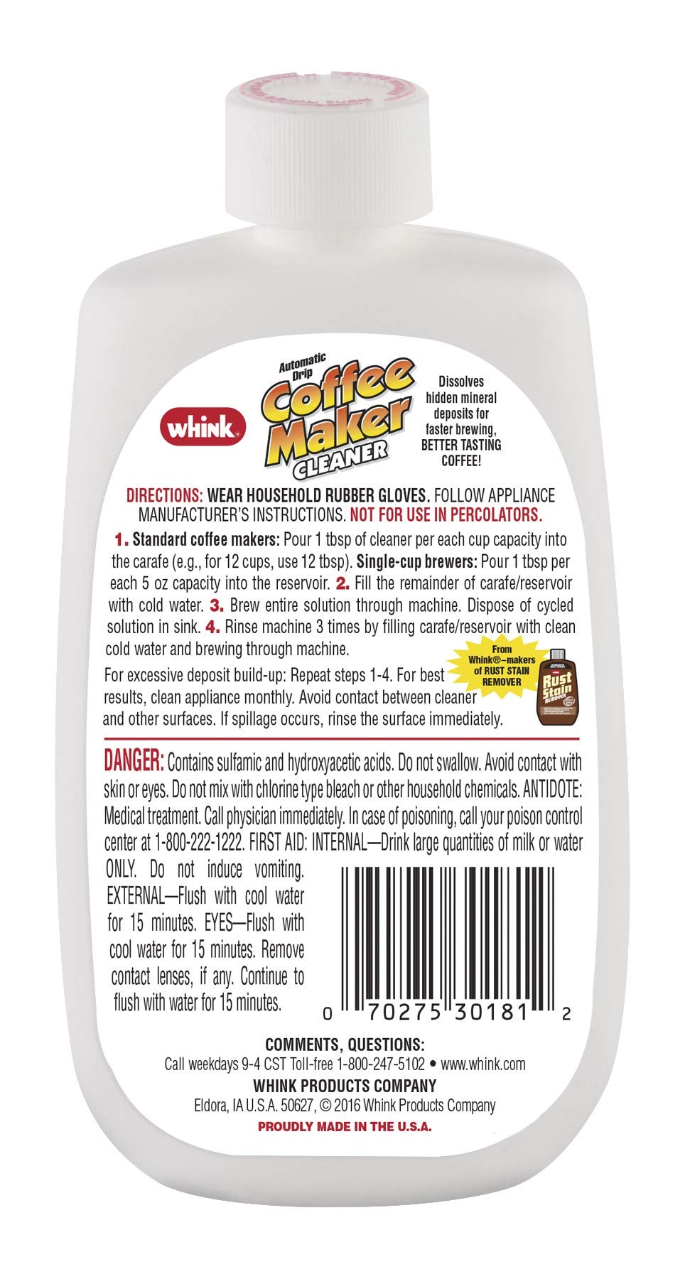 30281 Coffee Maker Cleaner - 10 oz Descaler & Cleaning Solution for Keurig, Nespresso, Drip Coffee Makers - Removes Limescale & Mineral Buildup - Safe for All Coffee Machines - Perfect for Home & Office Use
