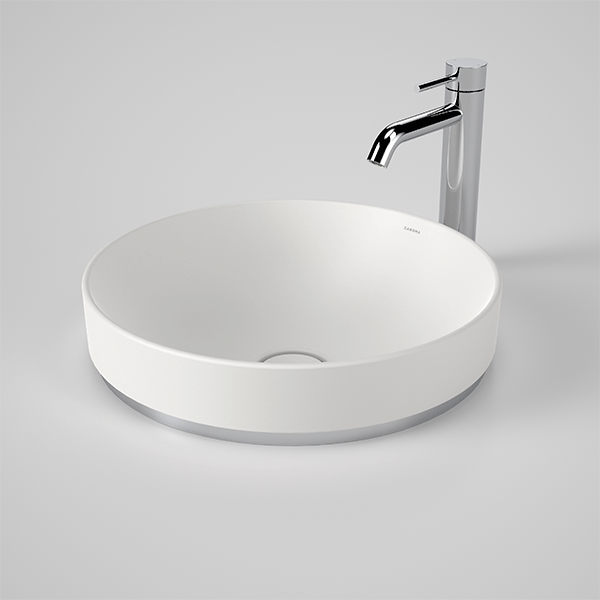 Caroma Liano II 400mm Round Inset Bathroom Sink - Matte White Porcelain - Perfect for Modern Vanities & Small Bathroom Designs