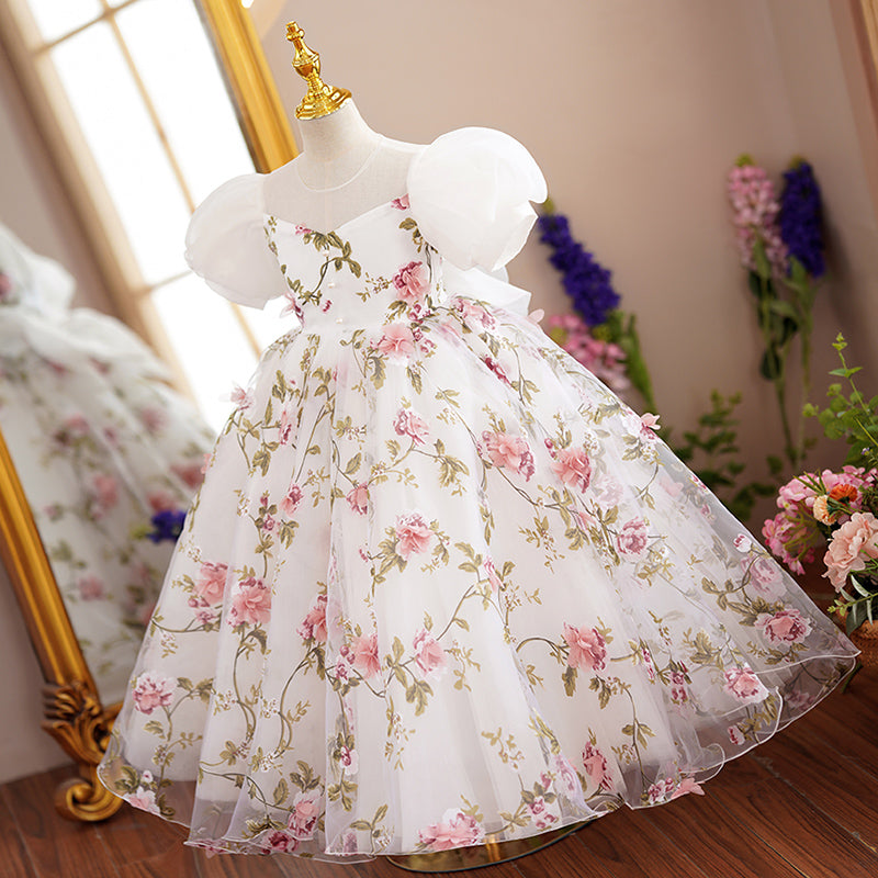 First Communion Dress for Baby Girls - Floral Embroidery Puffy Princess Gown for Toddlers | Perfect for Church Ceremonies, Baptisms & Special Occasions