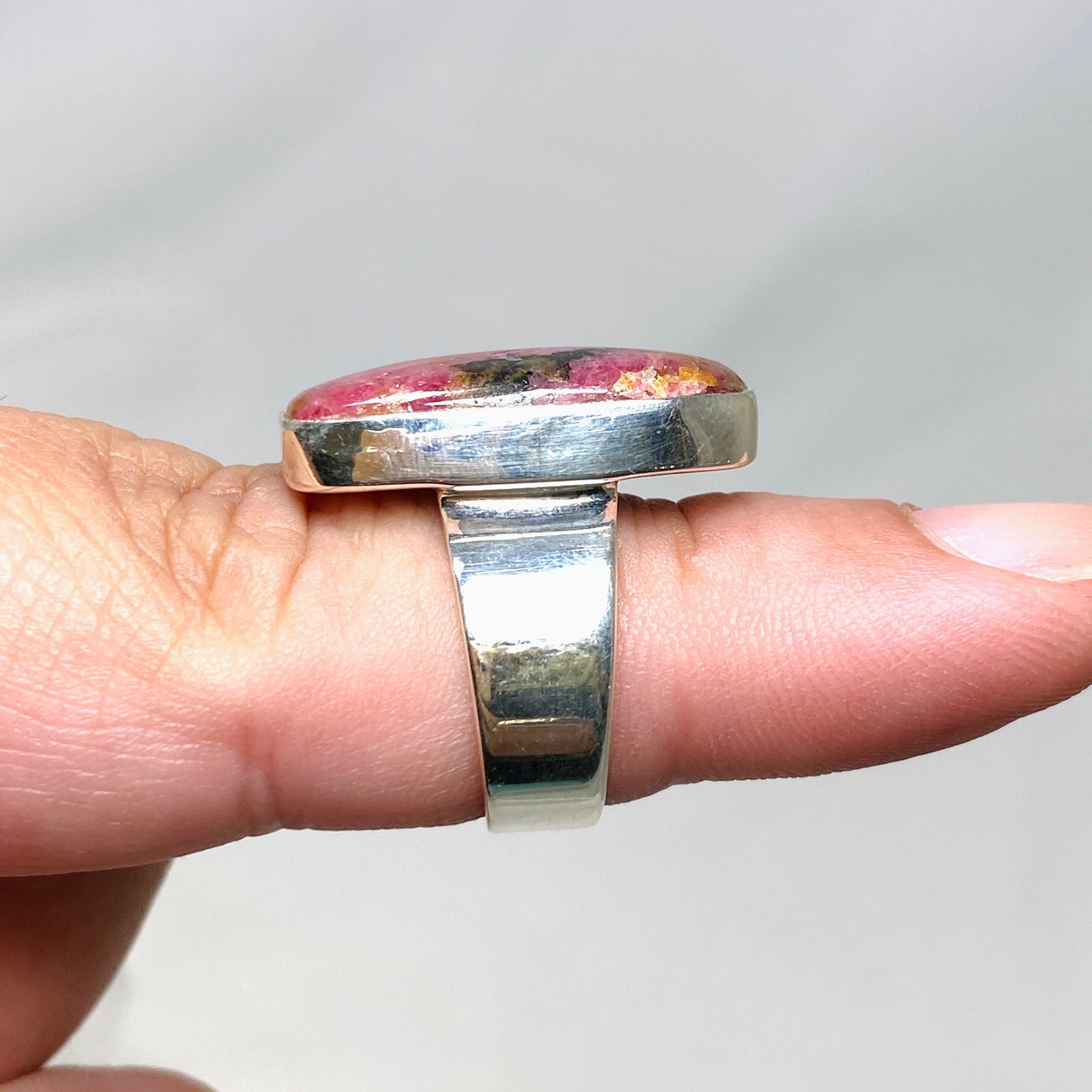 Natural Rhodonite Gemstone Rectangle Ring - Size 7 for Women, KRGJ3210 | Healing Crystal Jewelry for Stress Relief & Emotional Balance | Perfect for Meditation, Yoga & Spiritual Practices