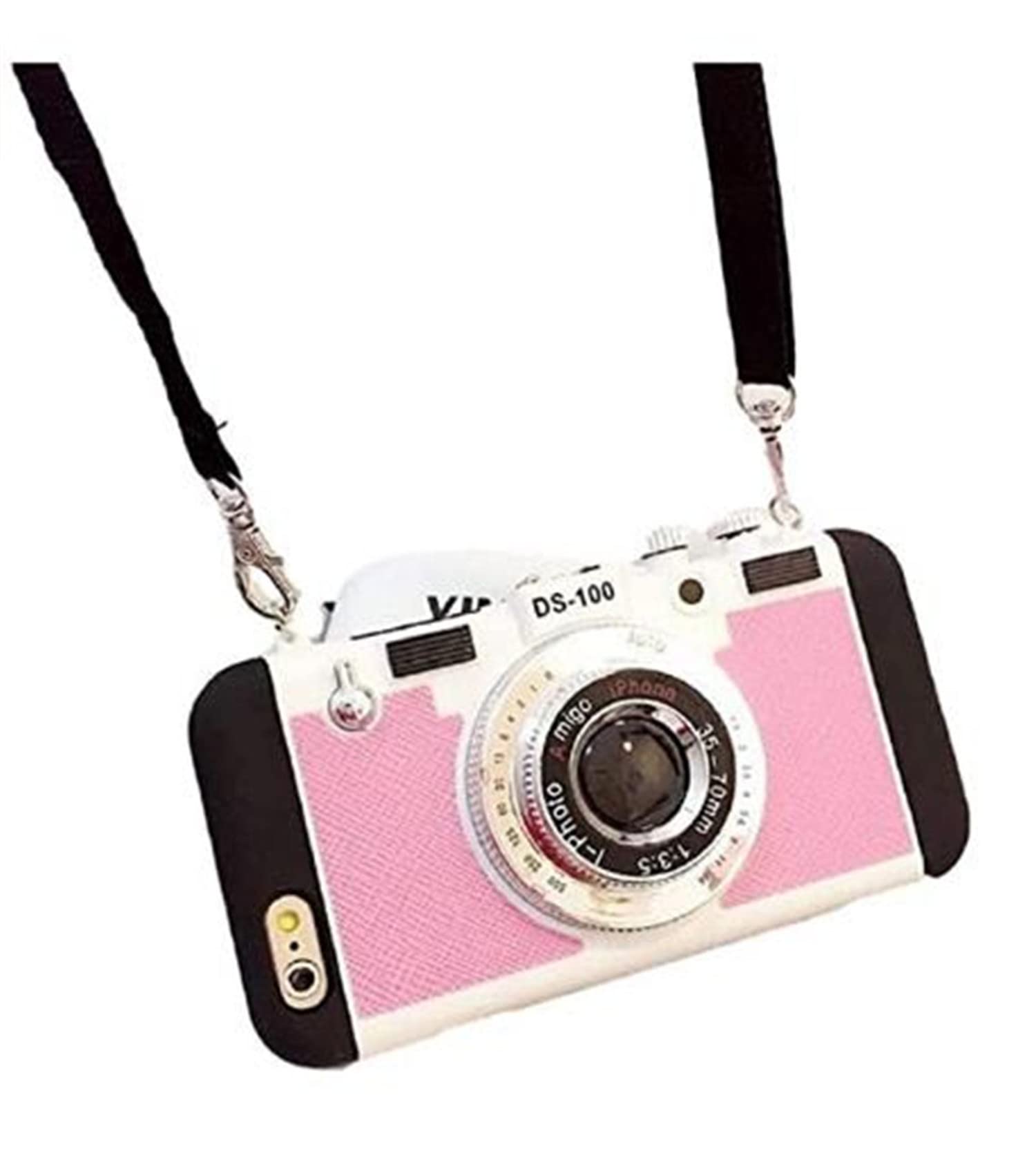Vintage Camera 3D Phone Case for iPhone 13 Pro Max - Emily in Paris Inspired Silicone Cover with Adjustable Long Strap Rope, Shockproof Protective Case (Pink) | Perfect for Travel, Photography & Fashion Accessories