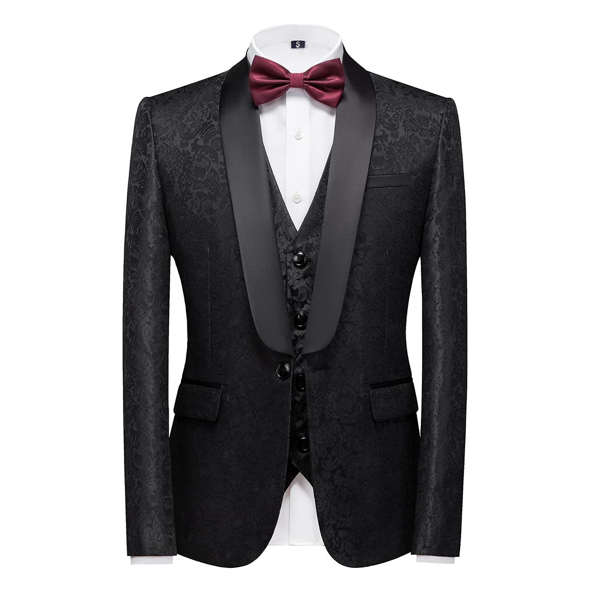 Men's 3 Piece Slim Fit Tuxedo Suit - Jacquard Paisley Design, One Button Business Casual Suit for Wedding, Dinner Party & Formal Events | Perfect for Grooms, Prom & Special Occasions