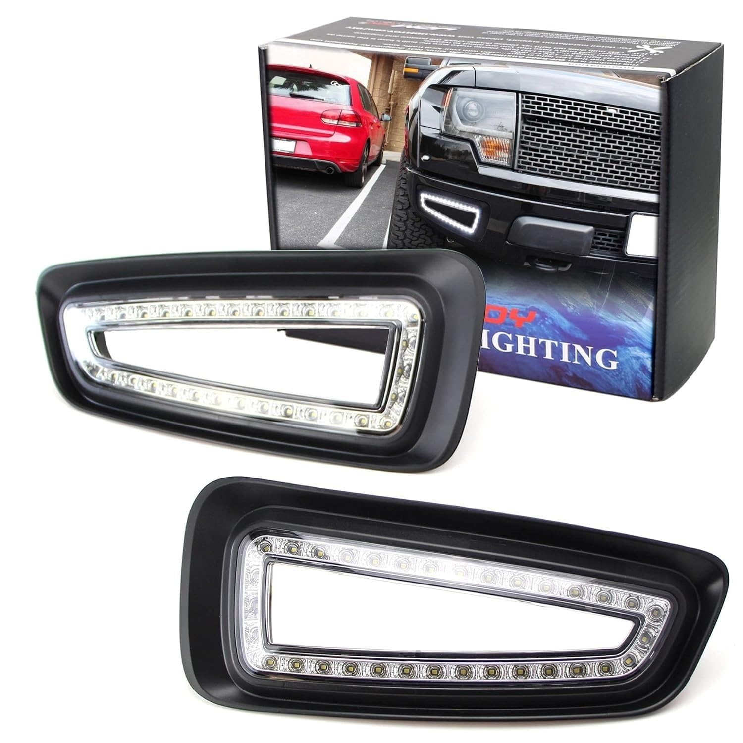 iJDMTOY White LED Daytime Running Lights for 2010-2014 Ford Raptor SVT - Direct Fit Bumper Opening with 66x 15W SMD LEDs | DRL Fog Lights for Off-Road & Daily Driving