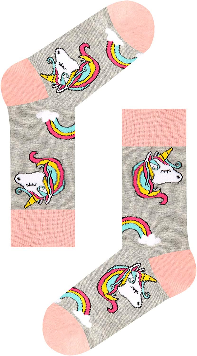 Zmart 5-Pack Cute Animal Socks for Girls - Llama, Unicorn, Corgi & Chicken Patterned Crew Socks - Soft Cotton Kids Socks for School, Gifts & Everyday Wear