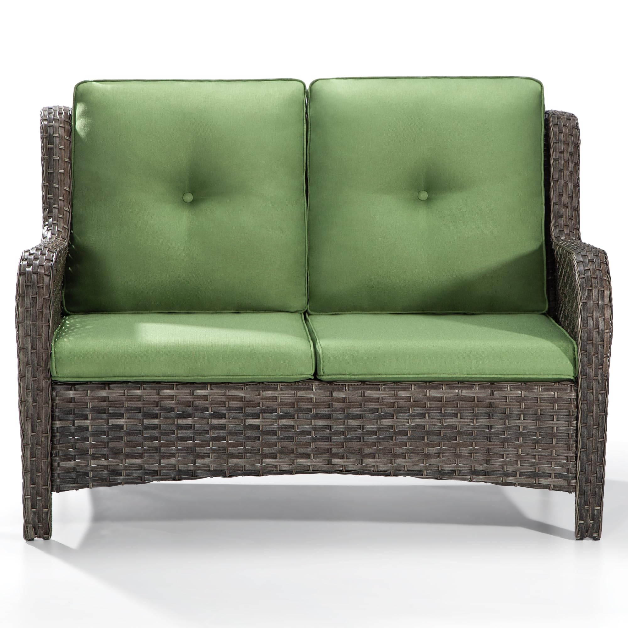 Wicker Patio Loveseat - 2-Seat Outdoor Couch with Deep Seating, High Back, Steel Frame & Cushion (Green) - Perfect for Garden, Balcony or Poolside Relaxation
