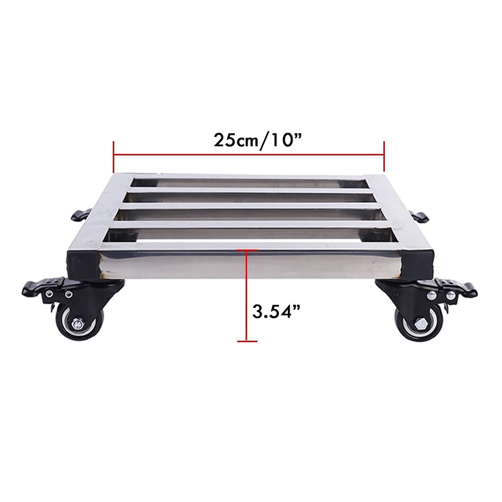 Stainless Steel Heavy Duty Metal Plant Stand with Rollers - 10 Inch Square Flower Pot Caddy, Movable Potted Plant Pallet for Indoor & Outdoor Garden Decor