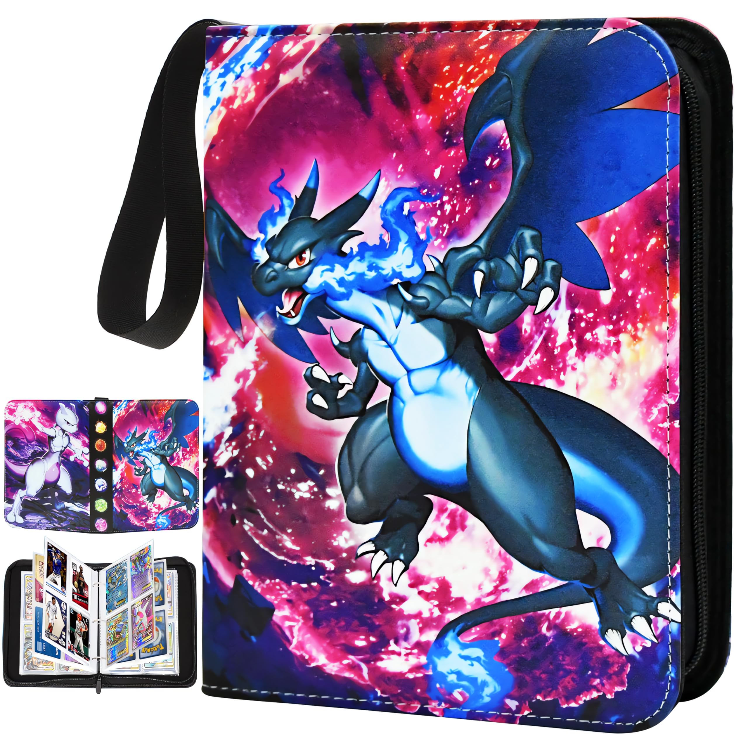 Premium Pokemon Card Binder Holder - 4 Pocket Pages with 50 Removable Sleeves, Fits 400 Trading Cards | TCG MTG Game Card Collector Album & Display Storage Case | Perfect for Card Showcases, Tournaments & Organized Play