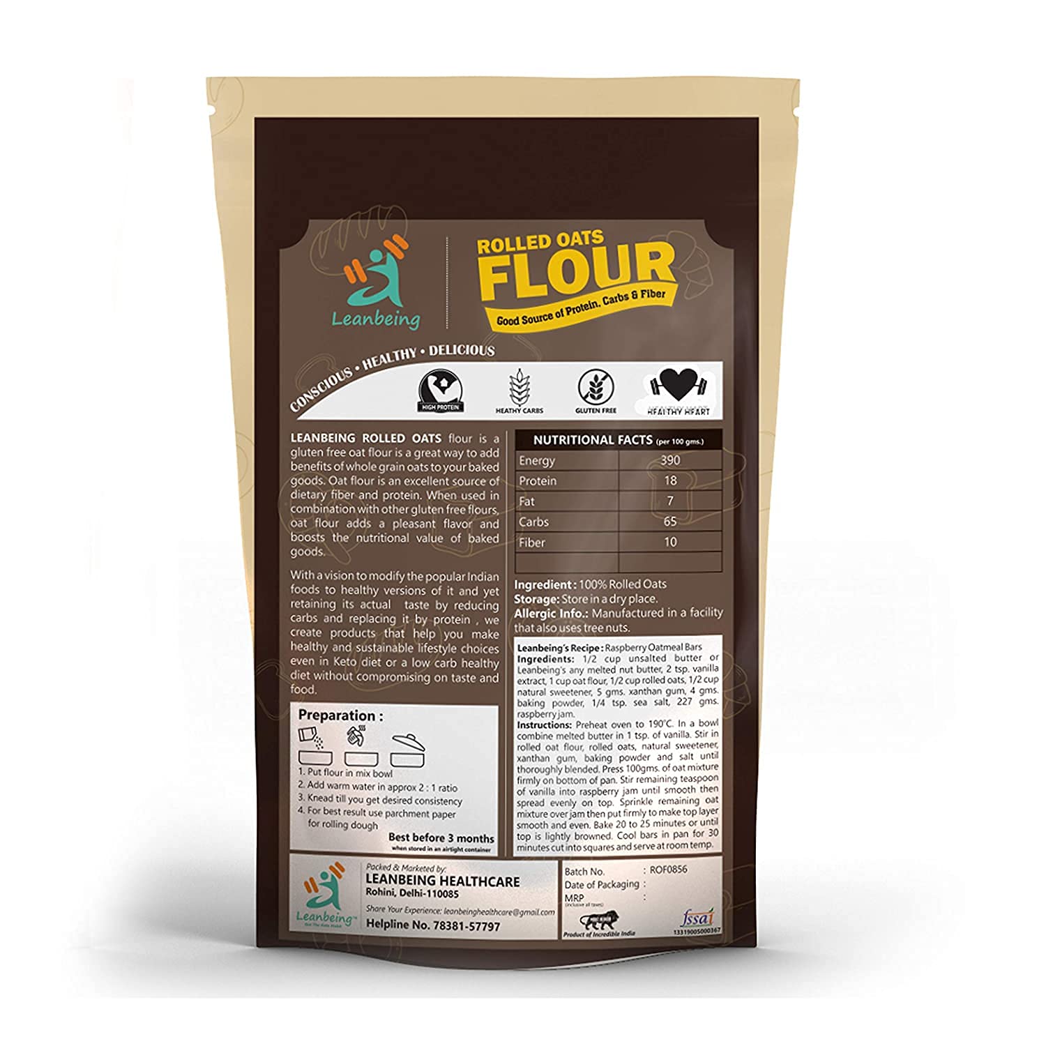 Organic Rolled Oats Flour 1Kg - 100% Natural, Gluten Free, High Fiber Oat Bran Atta for Baking & Healthy Cooking - Perfect for Pancakes, Bread & Smoothies