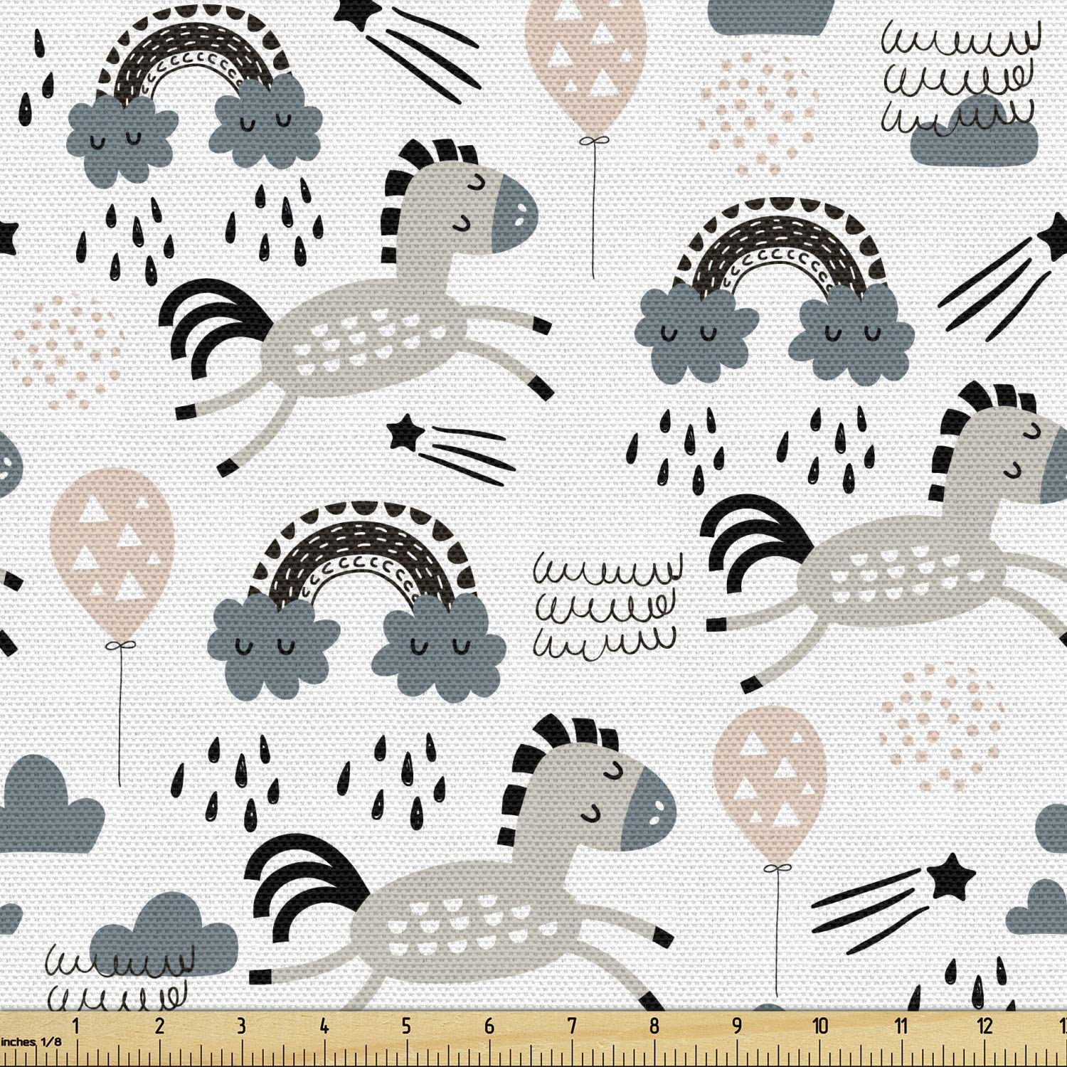 Ambesonne Cartoon Horse Fabric by The Yard - Balloons, Rainbow Clouds & Raindrops Design for Upholstery, Home Decor (5 Yards, Slate Blue) | Perfect for DIY Curtains, Pillows & Nursery Decor