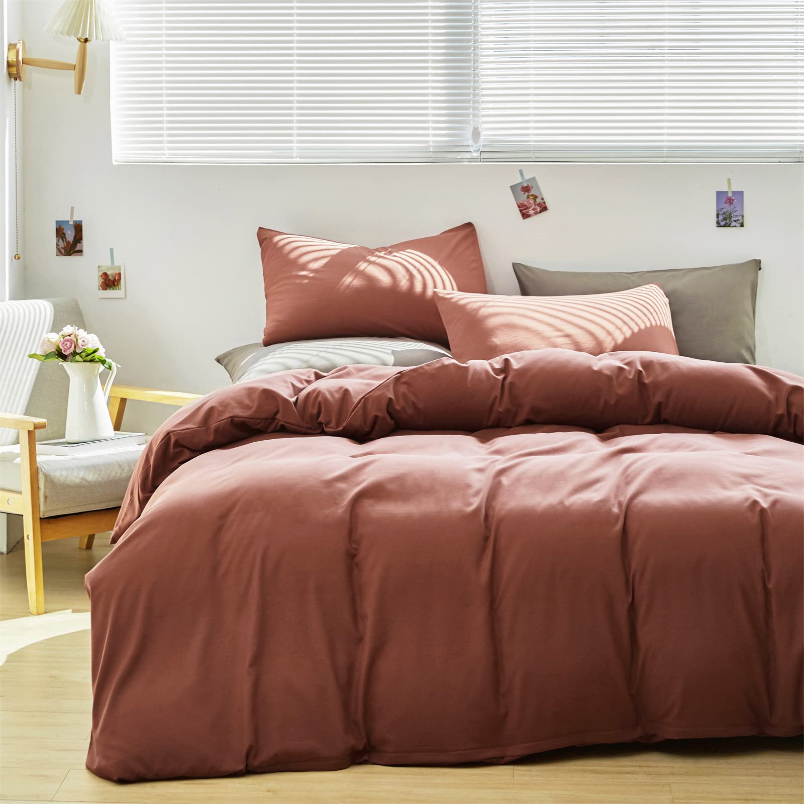California King Comforter Set - Cottonight Brick Red Solid Modern Bedding, Soft 3-Piece Quilted Blanket for Women & Men | Perfect for Cozy Bedrooms, Guest Rooms & Dorm Decor