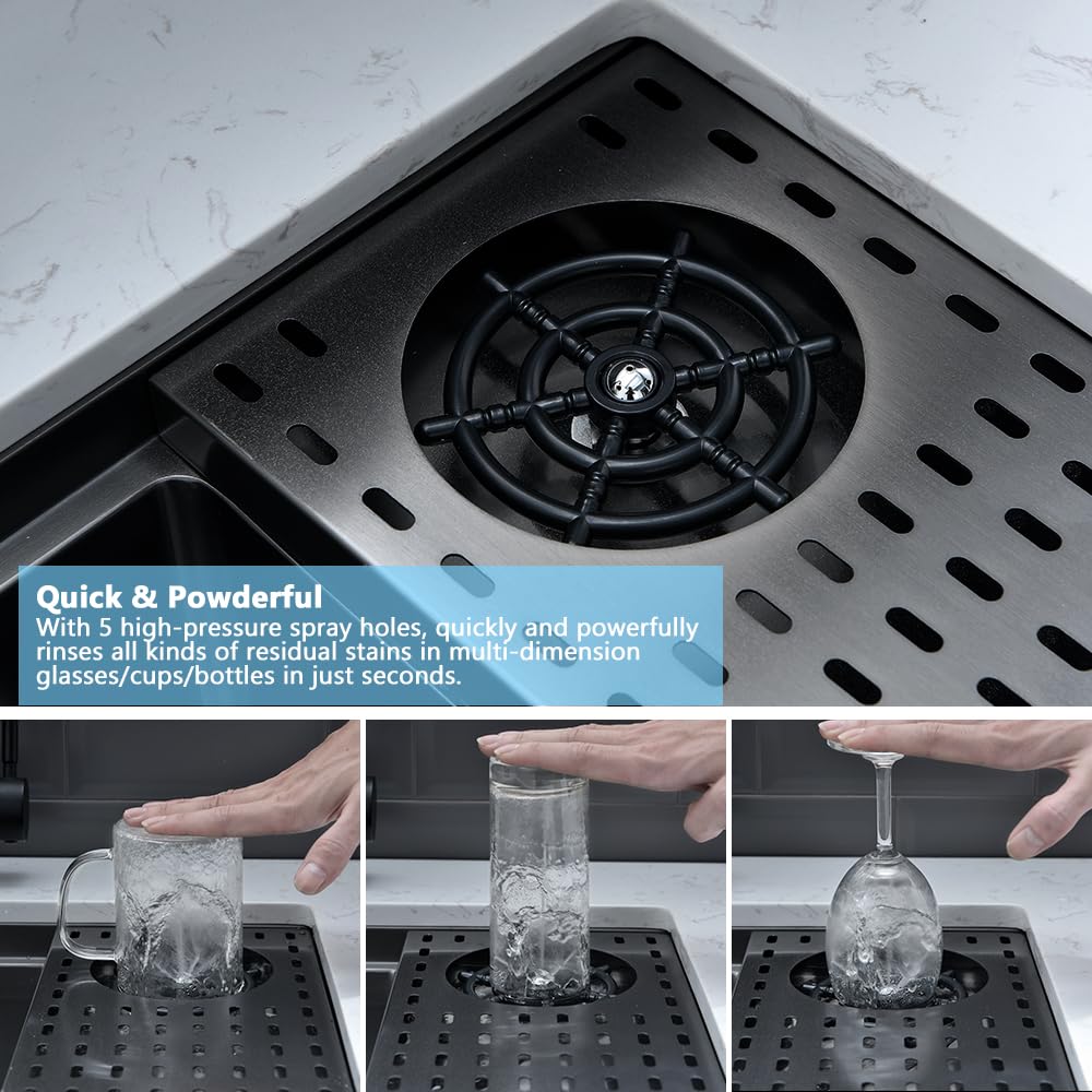 24 Inch Black Undermount Kitchen Sink with Glass Rinser - 16 Gauge Deep Single Bowl Stainless Steel Sink for Wet Bar & Workstation | VASOYO 24x19 Inch | Perfect for Modern Kitchens, Bars & Commercial Use