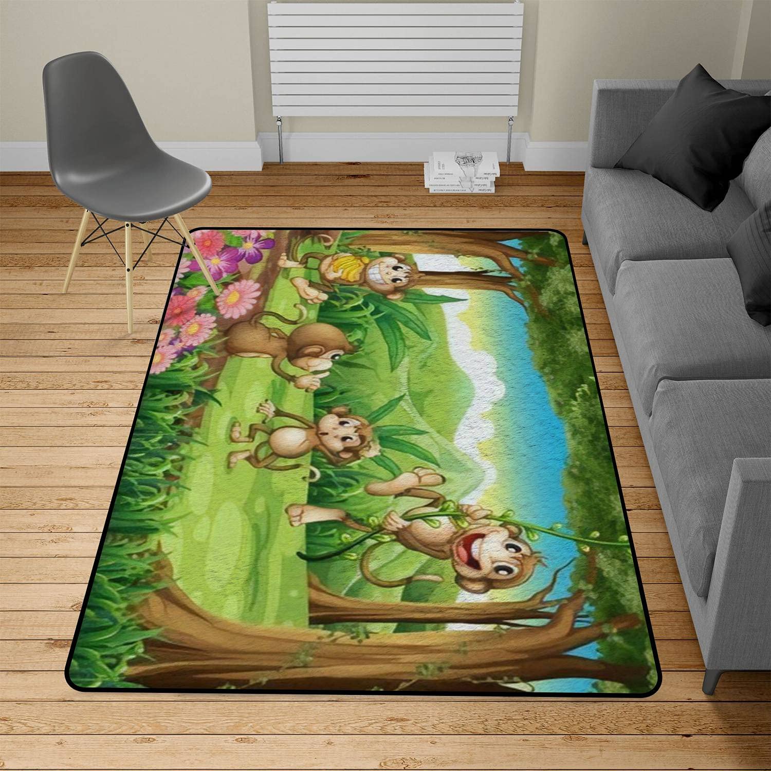 Non-Slip Thickened Shaggy Area Runner Rug - Monkeys Playing in Forest Design, Doormat Entry Carpet for Living Room, Cinema, Nursery, Yoga Mats - Perfect for Home Decor, Kids Play Area & Cozy Spaces