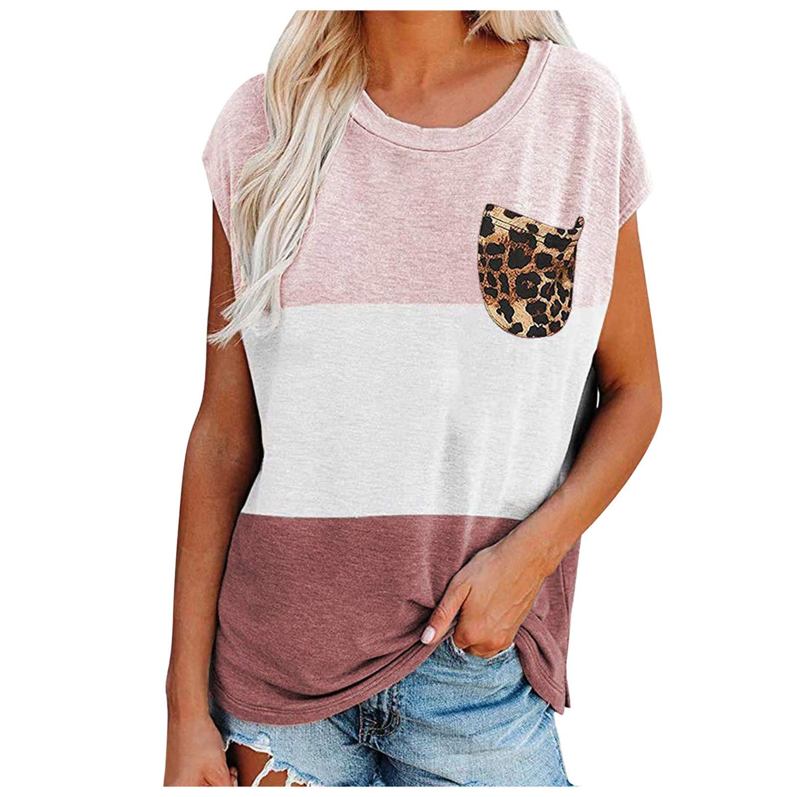Women's Casual Summer Short Sleeve T-Shirt - Loose Fit Round Neck Basic Tee with Pocket | Perfect for Beach Outings, Weekend Errands & Summer Travel