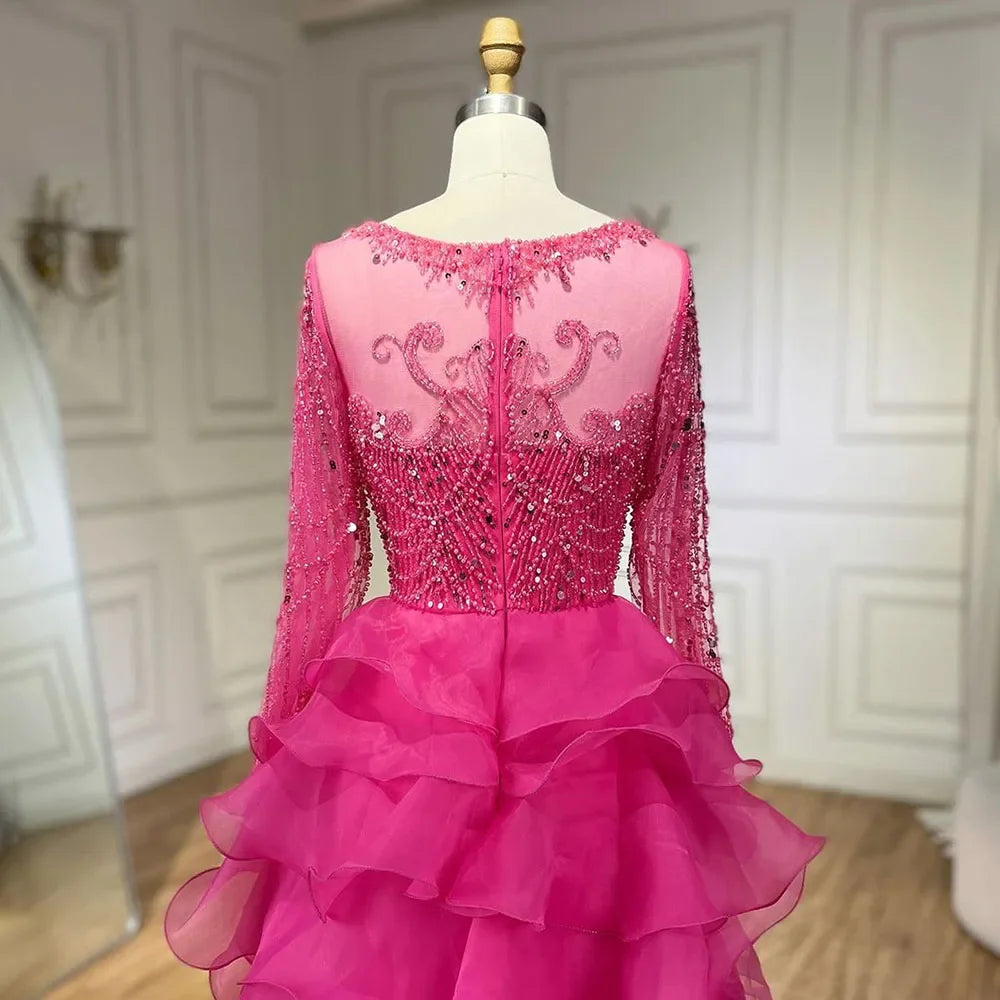 Serene Hill Fuchsia Mermaid Over Skirt Beaded Luxury Dubai Long Evening Dresses for Women - Elegant Wedding Party Gowns 2025 LA72379 | Perfect for Red Carpet Events, Galas & Formal Occasions