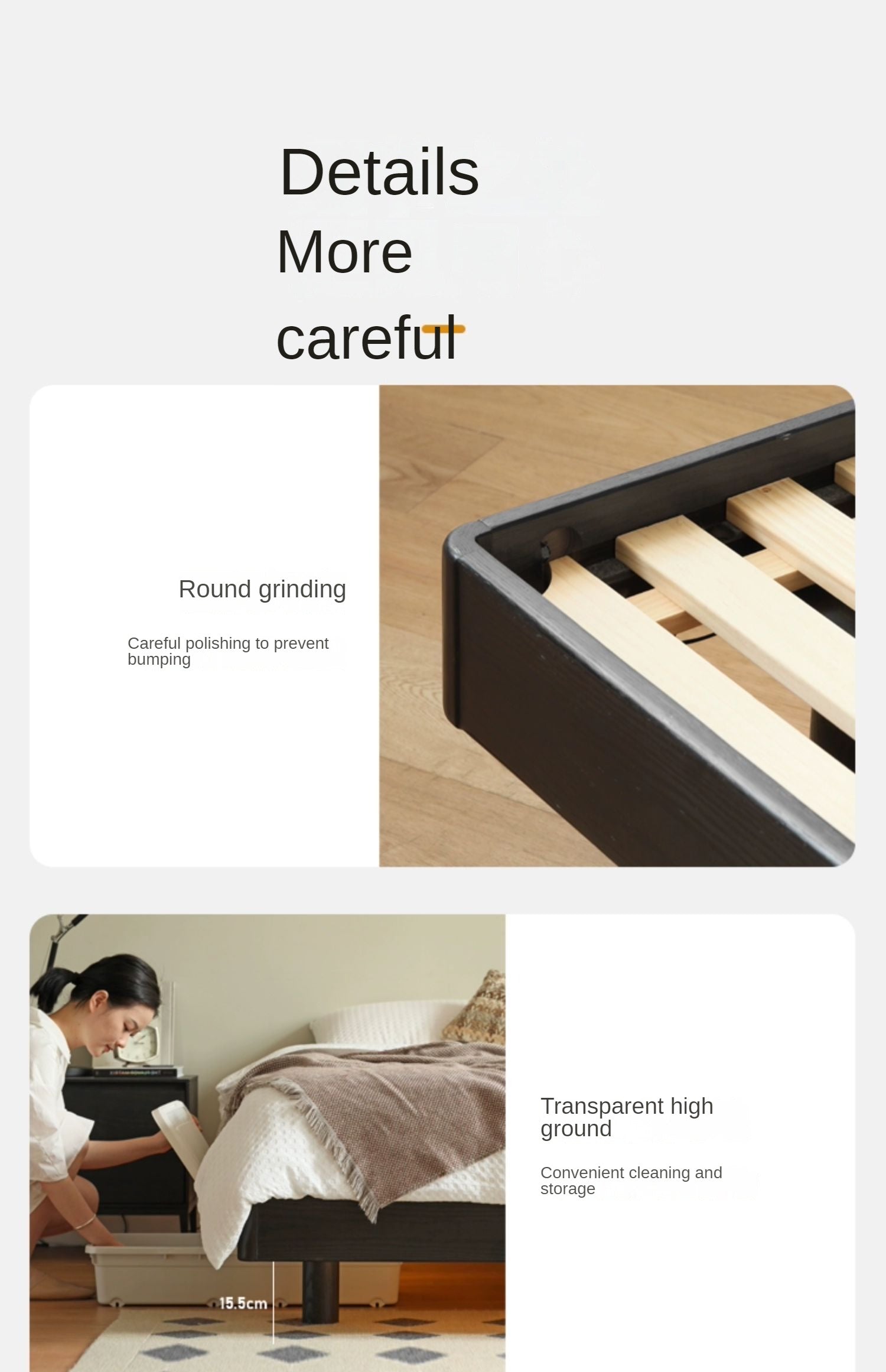 Solid Oak Wood Floating Platform Bed - No Headboard, Black Finish with LED Lights - Perfect for Modern Bedroom & Minimalist Home Decor