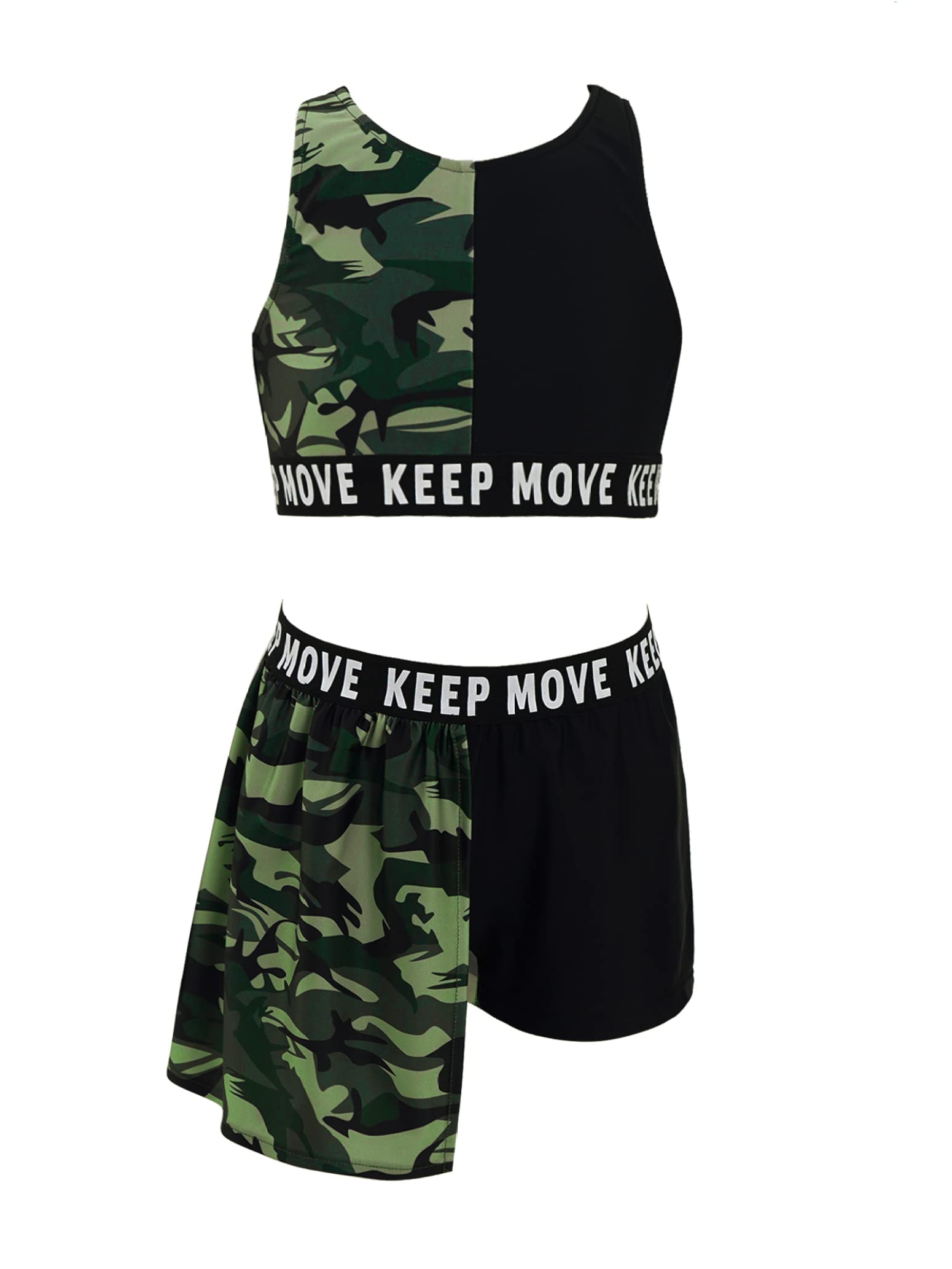 Girls Dance Outfits 2-Piece Athletic Set - Camouflage Tank Top & Shorts for Gymnastics, Cheerleading & Dance Practice | Breathable Performance Wear for Kids & Teens