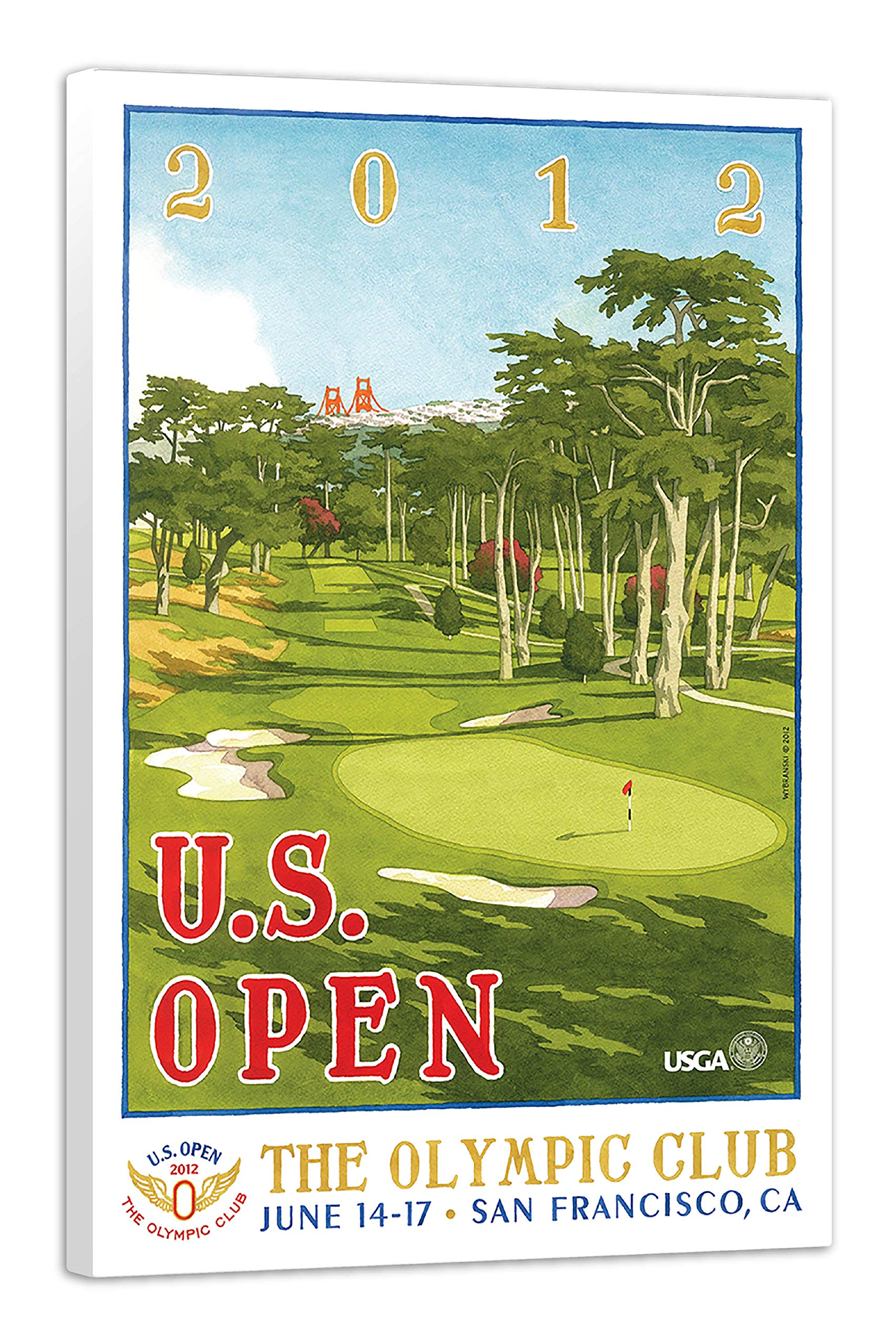 Lee Wybranski Official Golf Art - 2012 U.S. Open Championship at Olympic Club - 20x30 Inch Framed Canvas Print - Perfect Golf Gift for Men - Home & Office Wall Decor