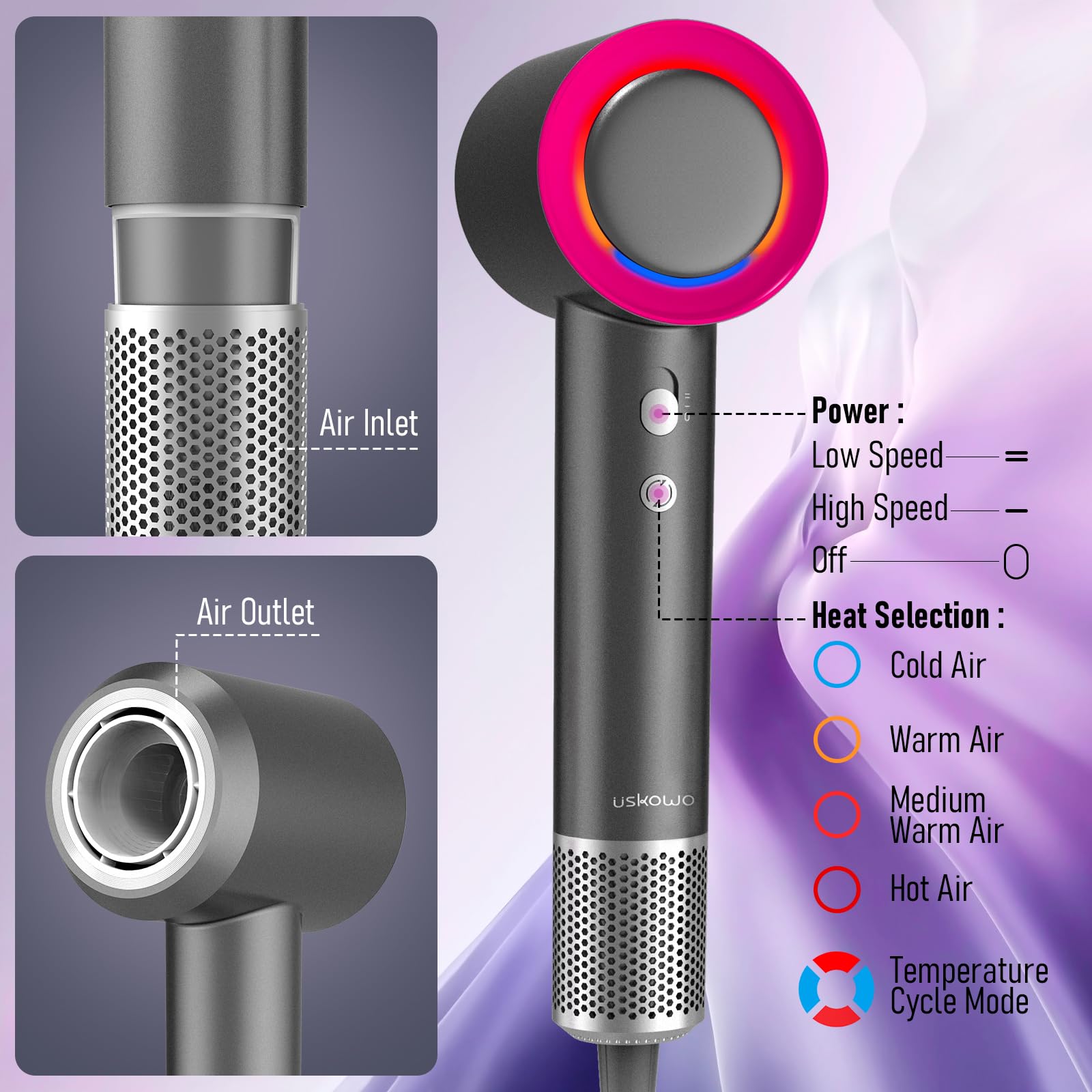 Professional Hair Dryer - 110,000 RPM High-Speed Ionic Blow Dryer with Thermo-Control & Magnetic Nozzle - Low Noise Fast Drying for Salon-Quality Styling at Home or Travel | Perfect for Daily Use, Salon Styling & On-the-Go Hair Care
