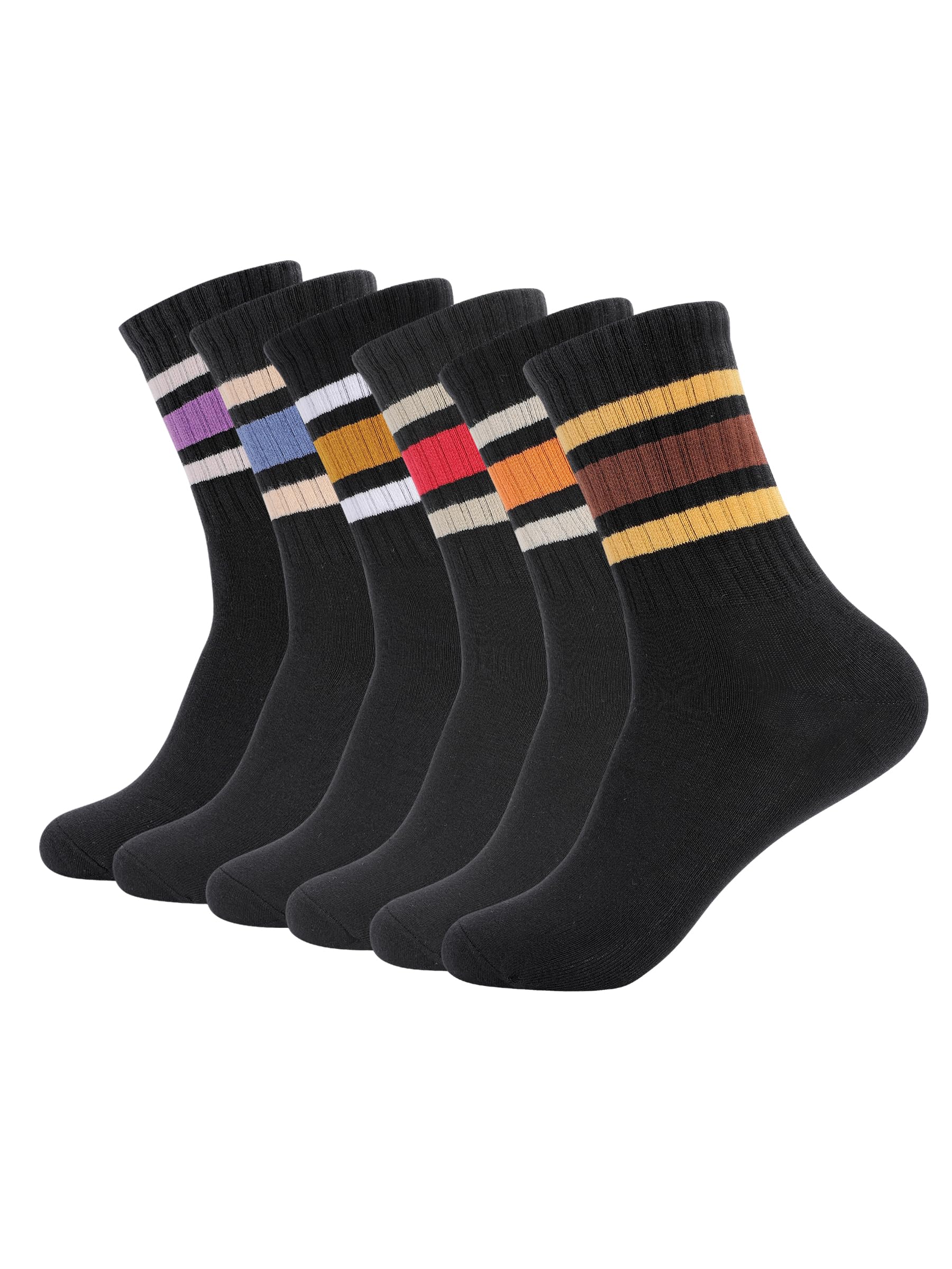 Women's Quick Dry Anti Odor Crew Socks - Retro Striped Cotton for Sports & Daily Wear