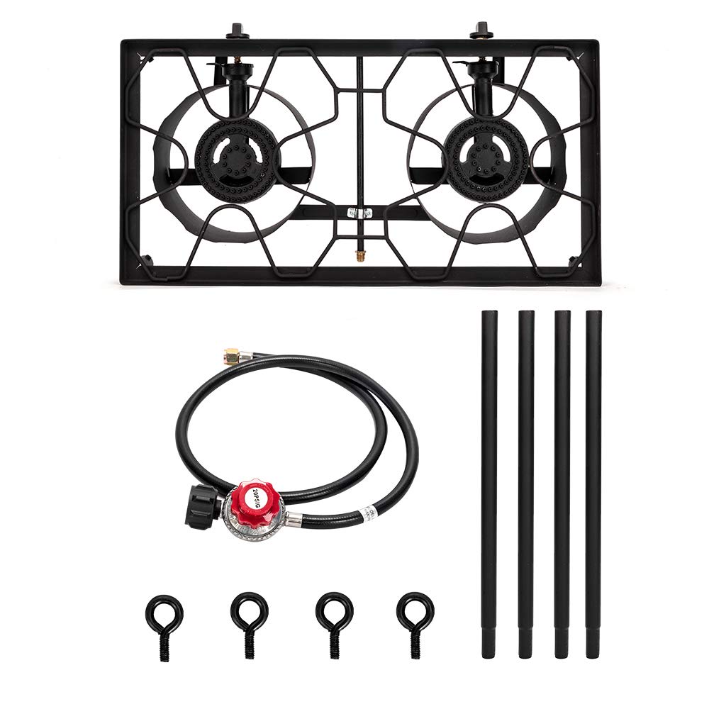 Portable High Pressure Propane Gas Camp Stove - Outdoor Cast Iron Cooking Burner for Camping, Backpacking, Patio & BBQ (Black) - Perfect for Grilling, Boiling & Outdoor Cooking Adventures