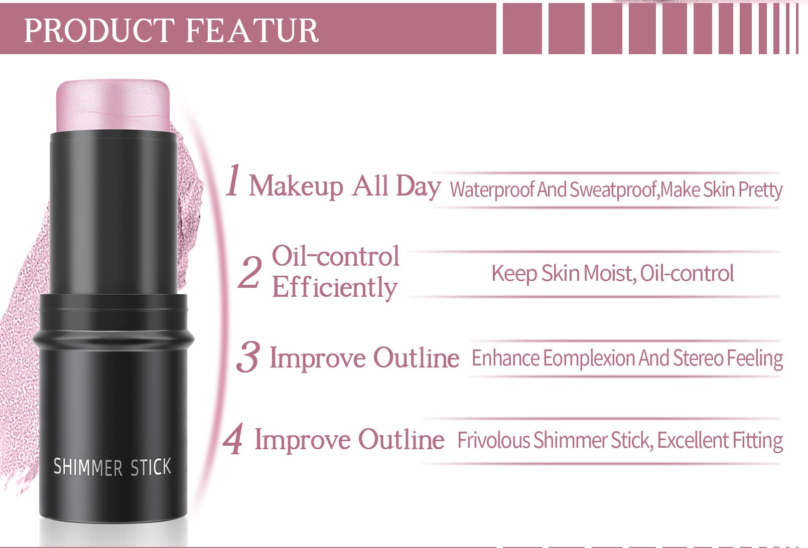 Long Lasting Shimmer Highlighter Stick & Blush Stick Set for Lips, Cheeks & Contour - Moisturizing Makeup Sticks for Mature Skin & Older Women, Brightening Face Cosmetics (03 Brighten) - Perfect for Everyday Glow & Special Occasions
