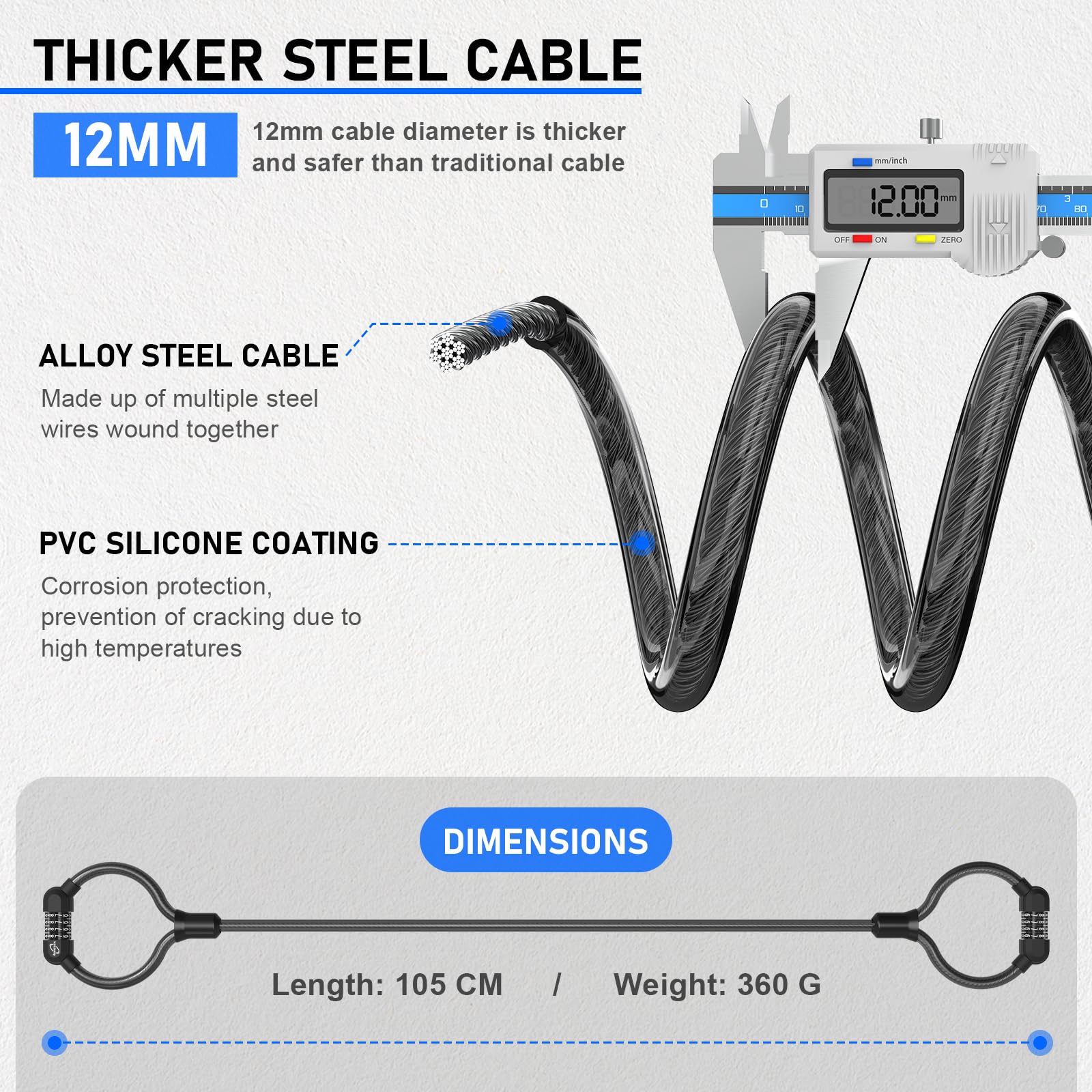Heavy Duty Scooter Lock - 41 Inch Combination Cable Lock for Bikes, Electric Scooters & Mobility Devices | Anti-Theft Double Cable Security | Perfect for Urban Commuting, Campus Safety & Outdoor Activities