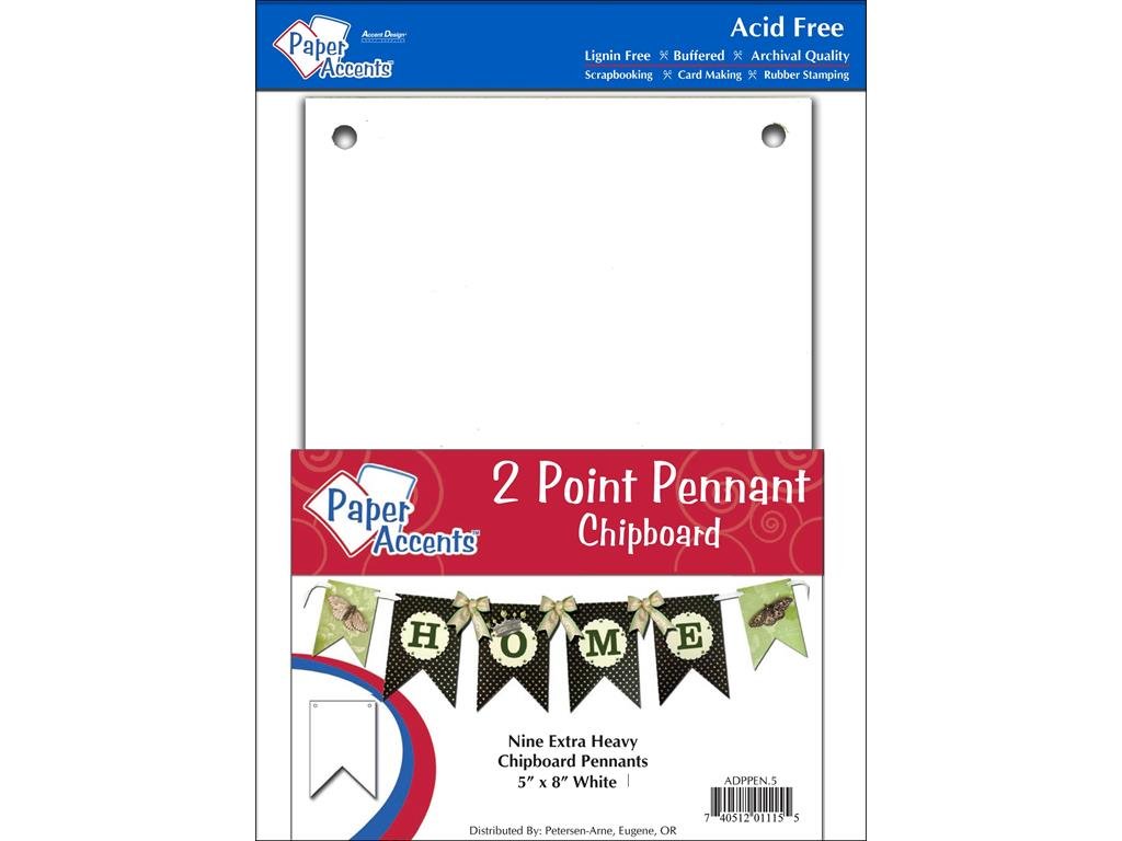 5x8 Inch White Chipboard Accent Design Paper Pennants - 2 Point Party Decorations for DIY Scrapbooking, Classroom Bulletin Boards & Home Decor