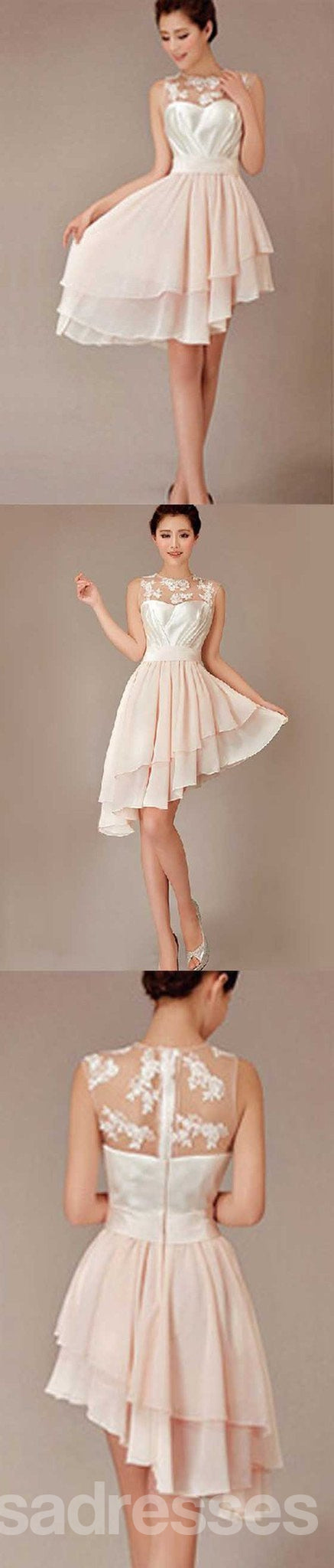 Affordable Pretty Junior Blush Pink Hi-Lo Short Knee-Length Bridesmaid Dress WG96 - Perfect for Weddings, Proms & Formal Events