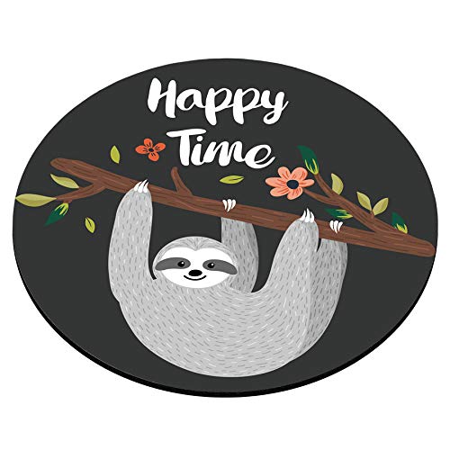 Cute Baby Sloth Inspirational Quotes Round Mouse Pad - Funny Sloth Hanging on Tree Design for Office & Gaming Use