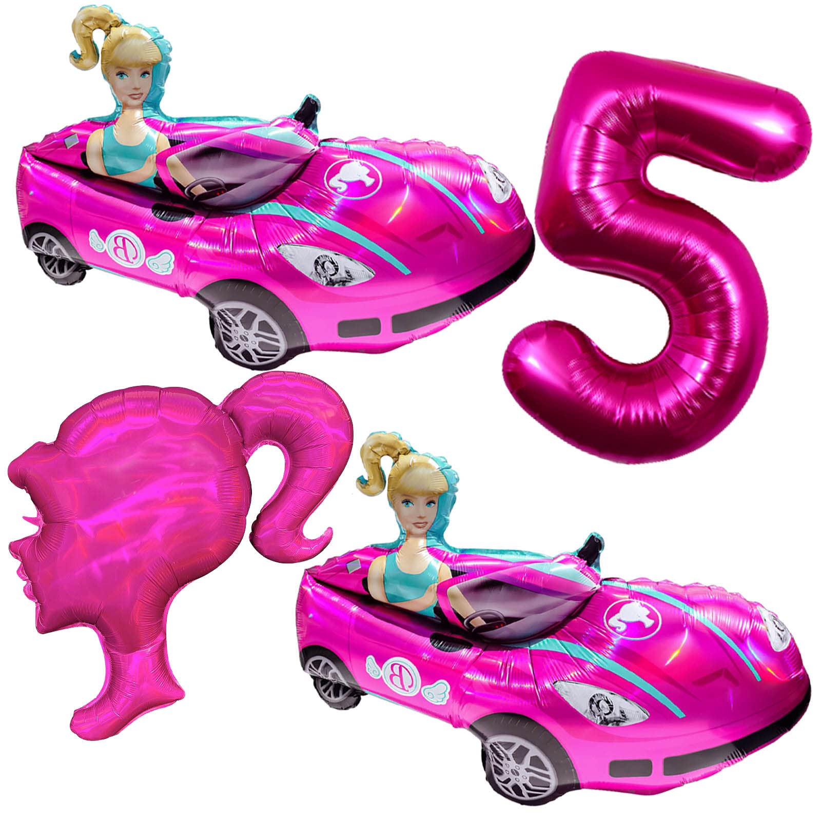 Paris Princess Balloons & Pink Car Balloons for Girls Birthday Party Decorations | Hot Pink Number 5 Balloon | Spa & Makeup Party Supplies | Perfect for Princess Themed Parties, Baby Showers & Gender Reveals (Pink 5)