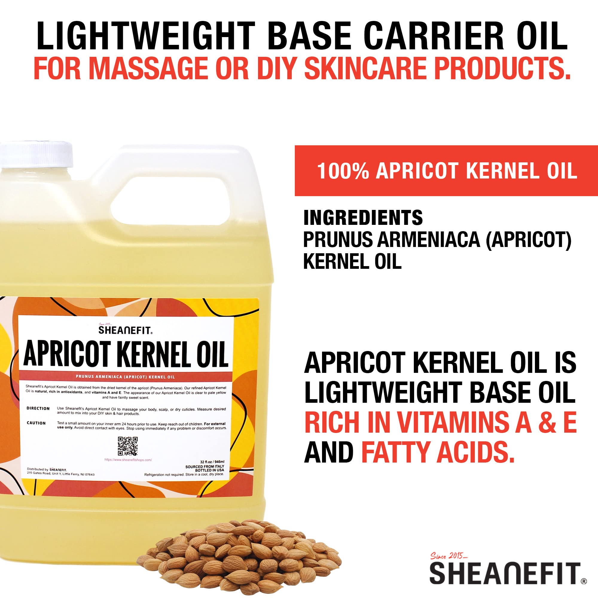 Organic Cold Pressed Apricot Kernel Oil 32oz & Unrefined Ivory African Shea Butter 8oz - Natural Skincare for Face, Hair & Body Moisturizer - DIY Lotion & Soap Making Supplies