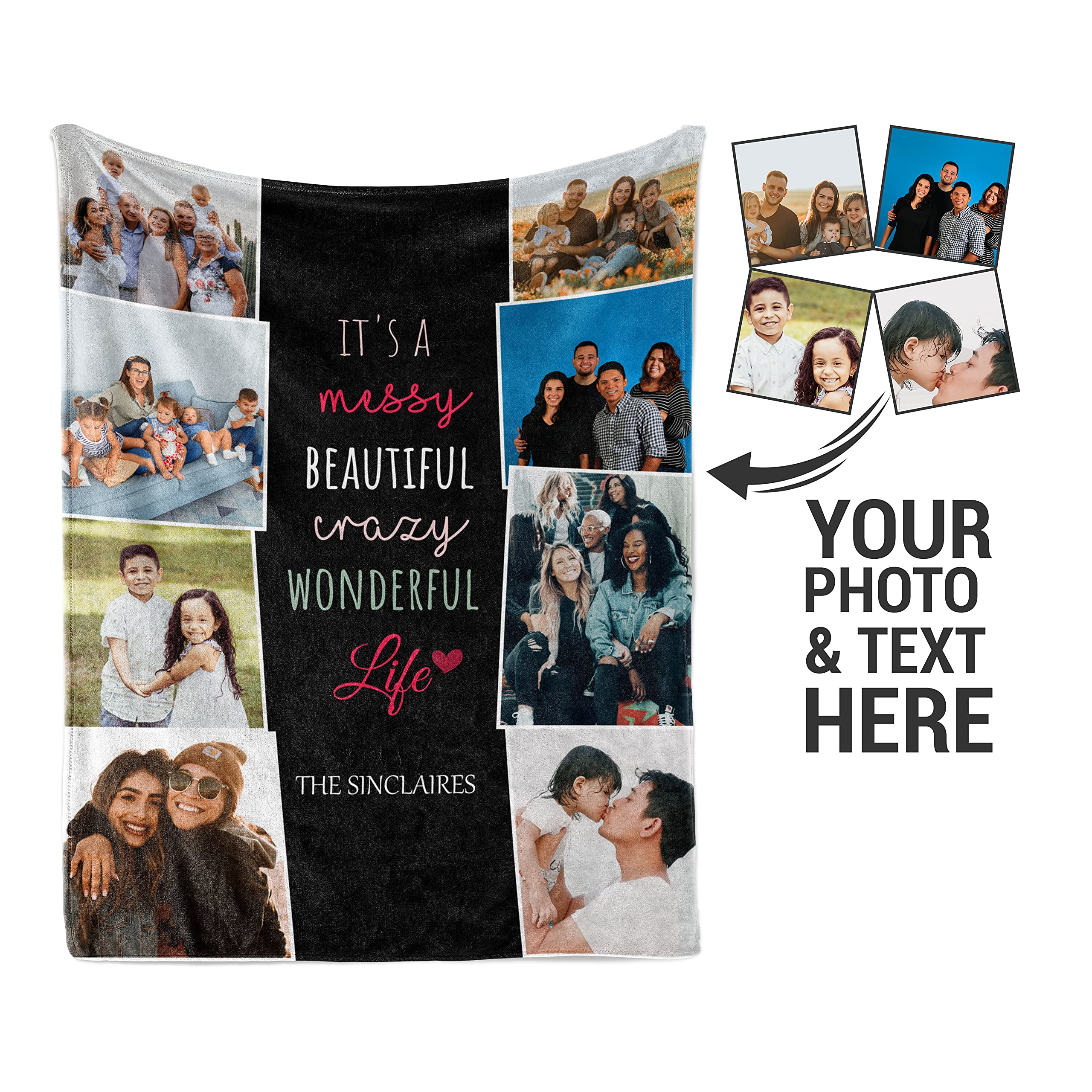 Custom Photo Collage Fleece Blanket 60x80 Inches - Personalized Wedding Anniversary Birthday Gift Blanket with Pictures - Soft Throw Blanket for Couples, Family & Friends - Perfect for Home Decor, Gifts & Cozy Nights