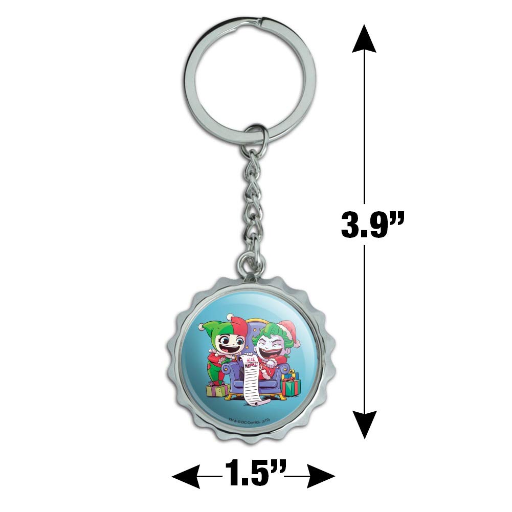 Harley Quinn & Joker Naughty List Keychain - Chrome Plated Metal Bottle Opener with Pop Cap - Perfect for Cosplay, Comic Con & Harley Quinn Fans Gift