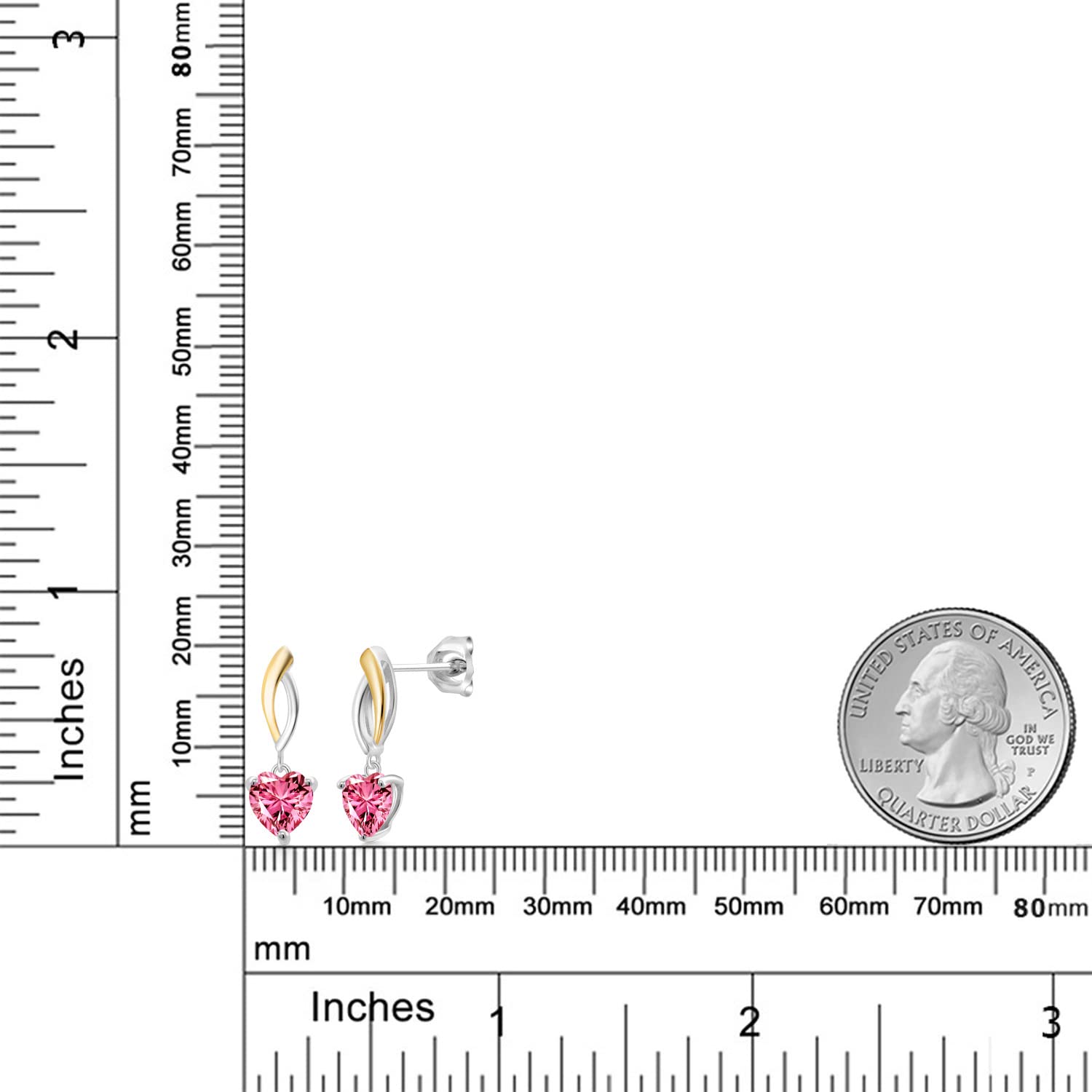 925 Sterling Silver & 10K Yellow Gold Pink Zirconia Heart Dangle Earrings for Women - 1.48cttw Birthstone Jewelry | Valentine's Day Gift, Anniversary Present, Bridesmaid Accessories