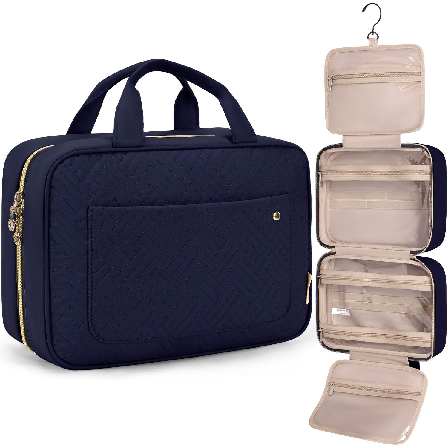 BAGSMART Waterproof Hanging Toiletry Bag - Travel Organizer for Cosmetics & Toiletries | Perfect for Travel & Gym Use