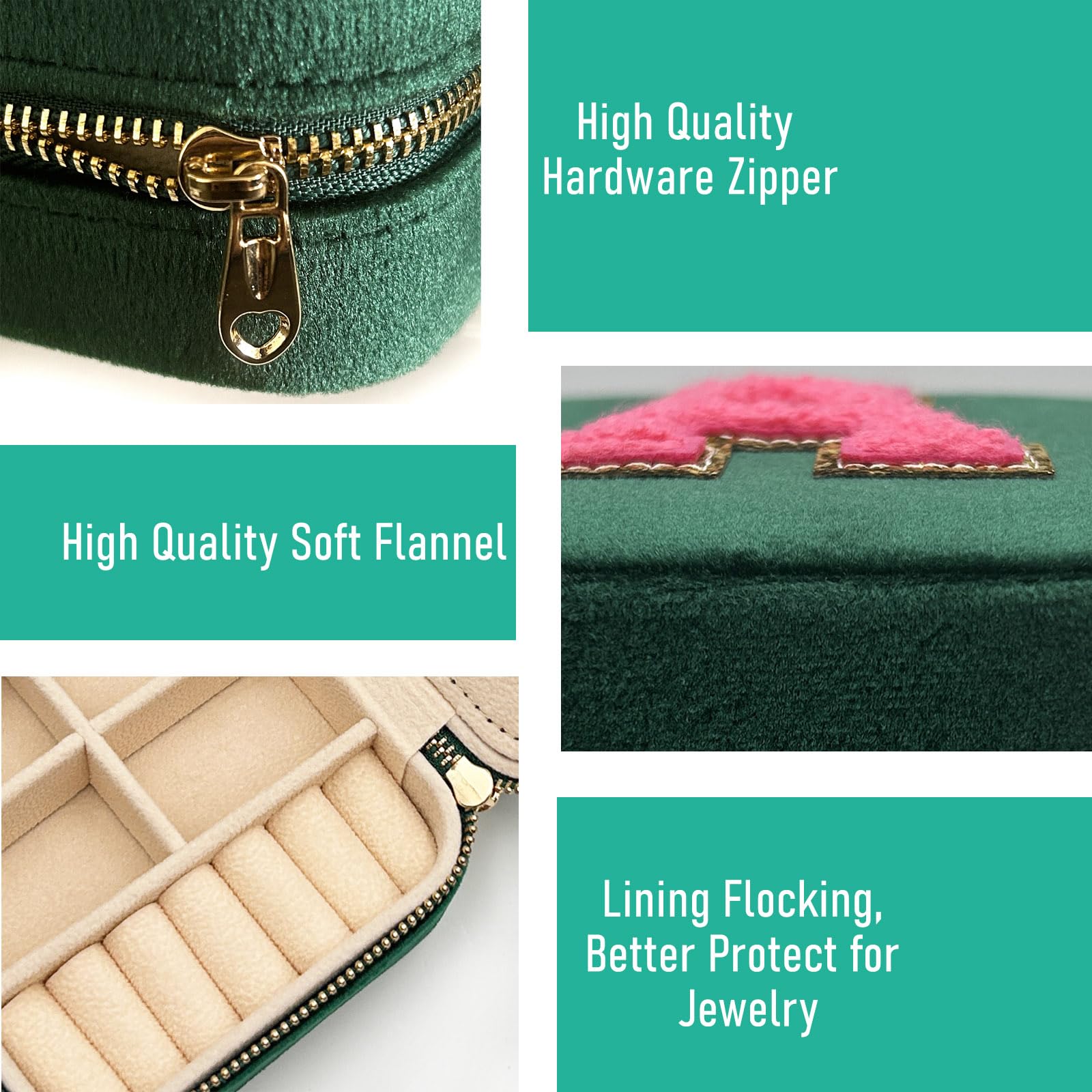 Personalized Velvet Jewelry Travel Case for Women - Ring Necklace Earring Organizer with Mirror | Green Velvet Jewelry Box | Perfect Gift for Mom, Girlfriend, Birthday | Great for Travel, Home Storage & Special Occasions