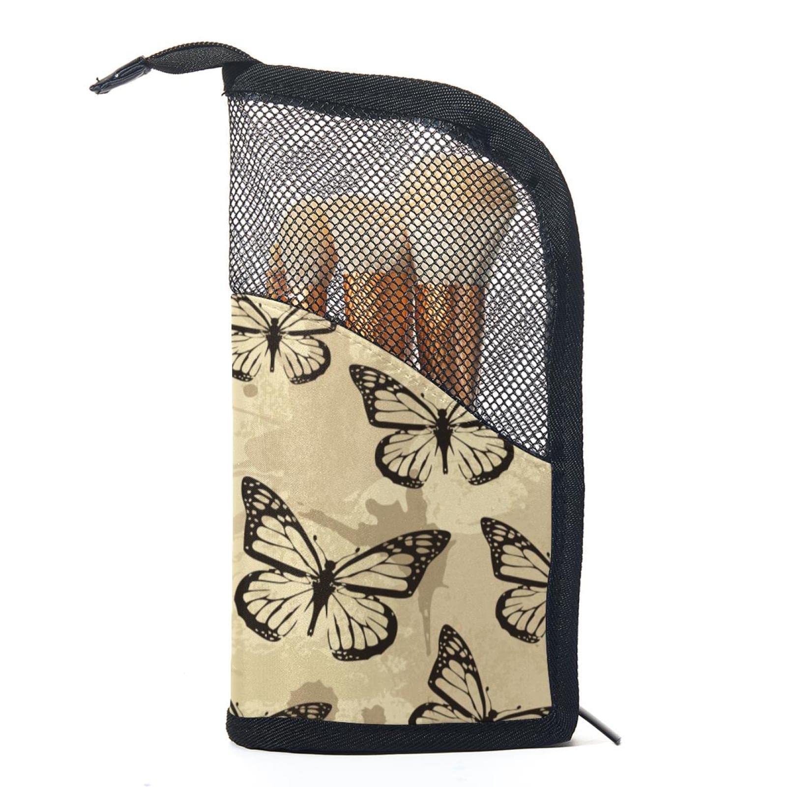 Vintage Seamless Butterflies Makeup Brush Organizer Bag with 12 Slots - Portable Makeup Brush Holder Case for Travel, Home & Professional Makeup Artists