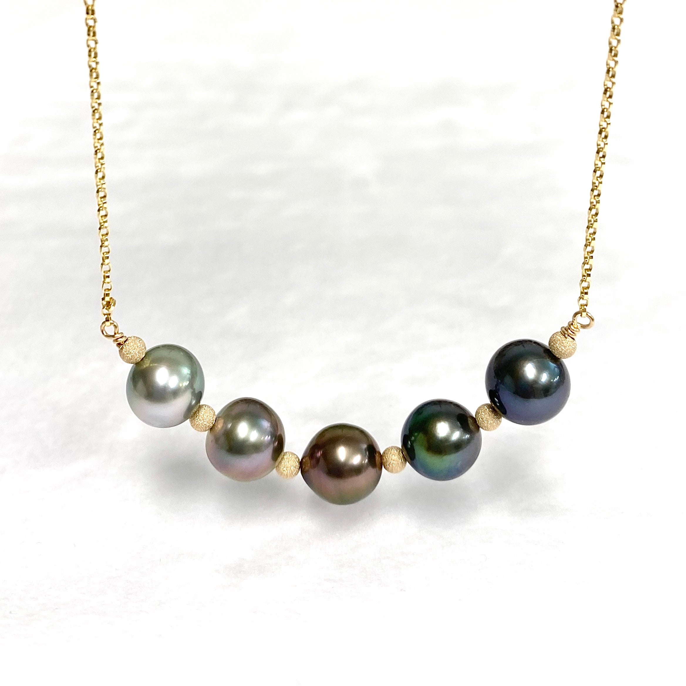 Exquisite Tahitian Pearl Bar Necklace with Blue Ombré - Elegant Jewelry for Women, Perfect for Weddings, Parties & Special Occasions