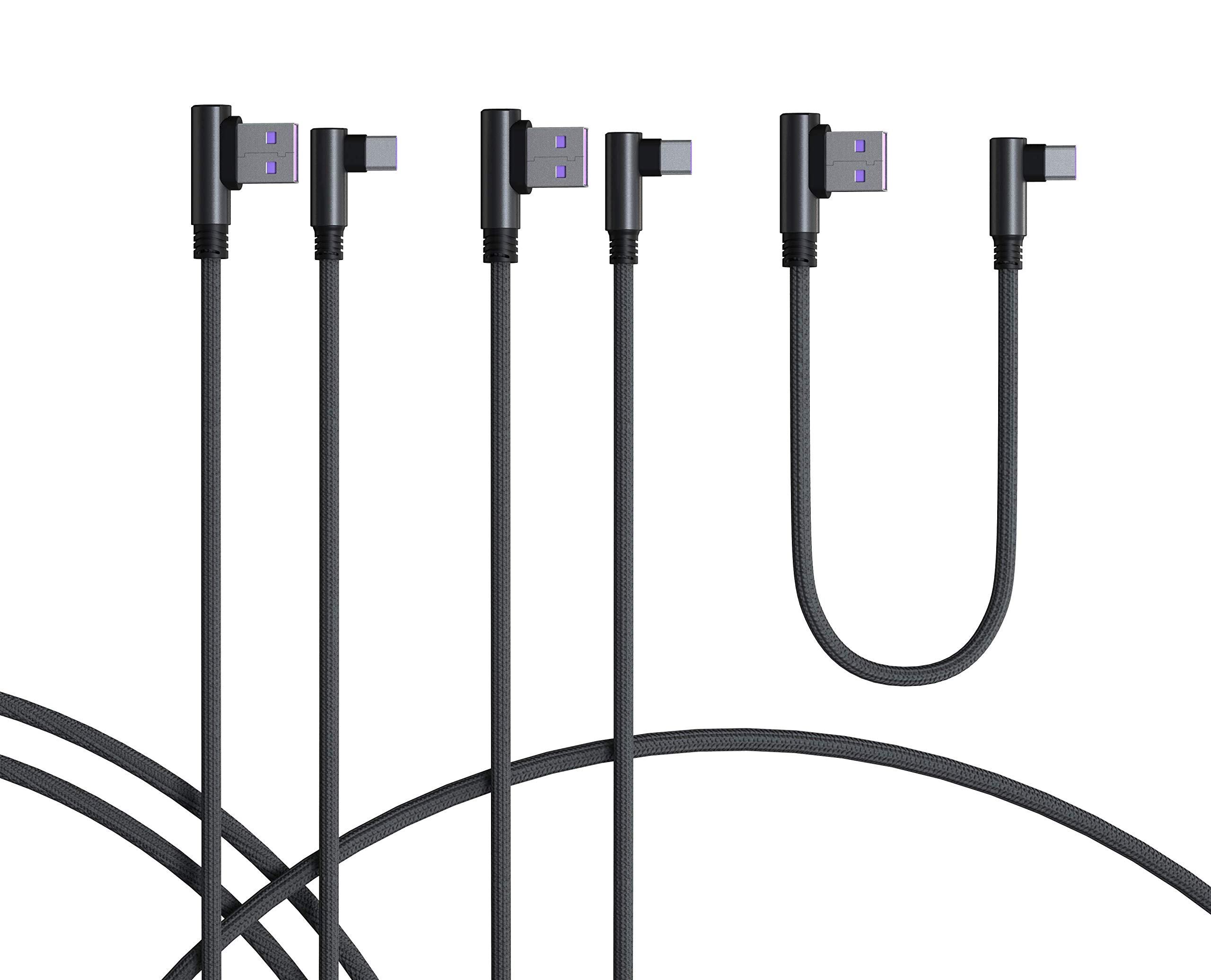 TECHGEAR 3-in-1 USB C Cable Set (1ft+3.3ft+5ft) 90 Degree Right Angle Fast Charging & Data Sync Cable for Samsung Galaxy S25/S24/S23/S22/S21, A16/A36/A54 5G, Google Pixel 9/8, OnePlus, Oppo Find X8/X5, Redmi Note, Motorola - Perfect for Home, Office & Travel Charging