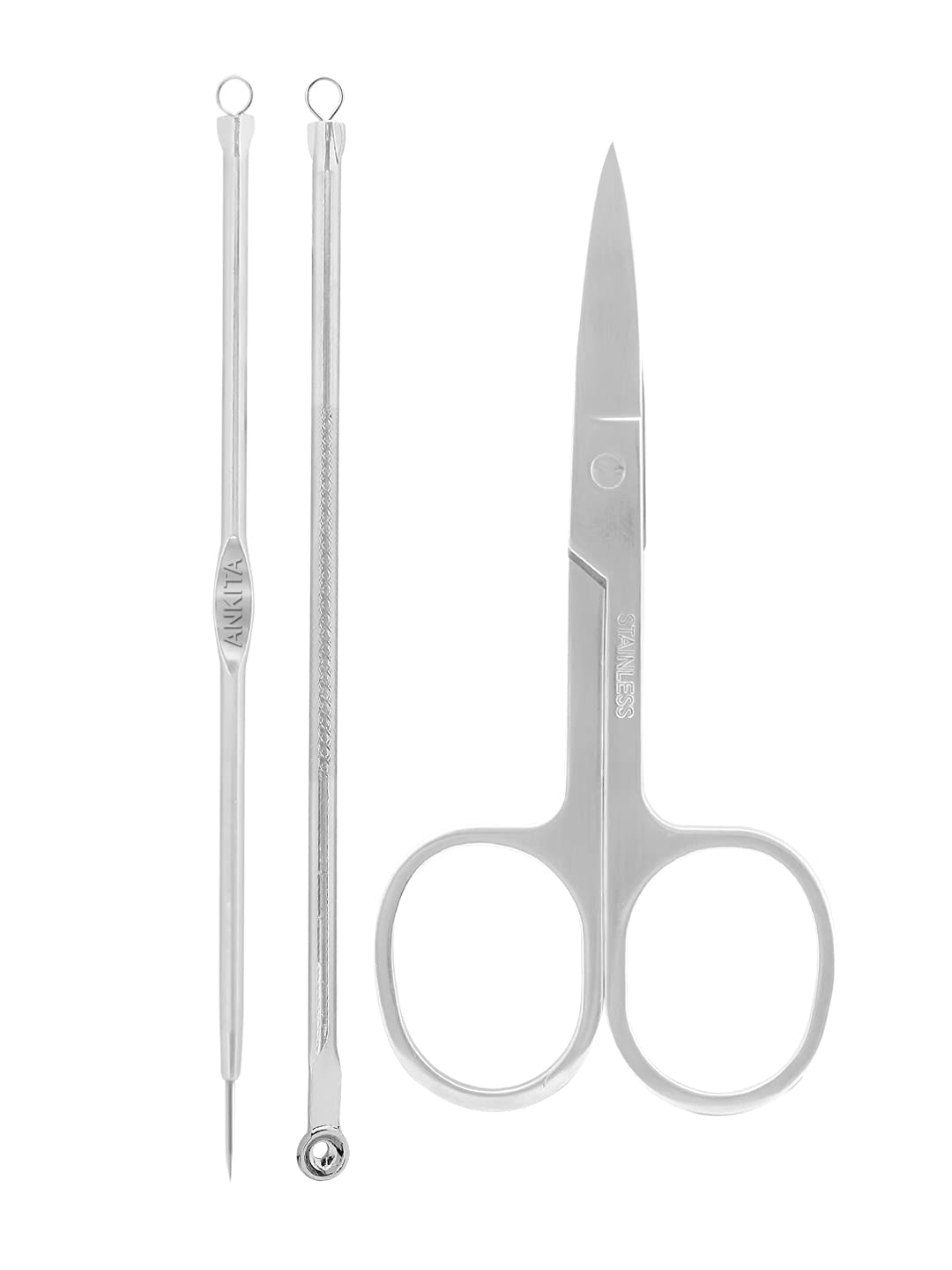Professional Blackhead Remover Kit - Round & Pointed Pimple Popper Tools + Cuticle Scissors for Acne Treatment & Nail Care | Perfect for Home Spa, Facial Care & Manicure Routine