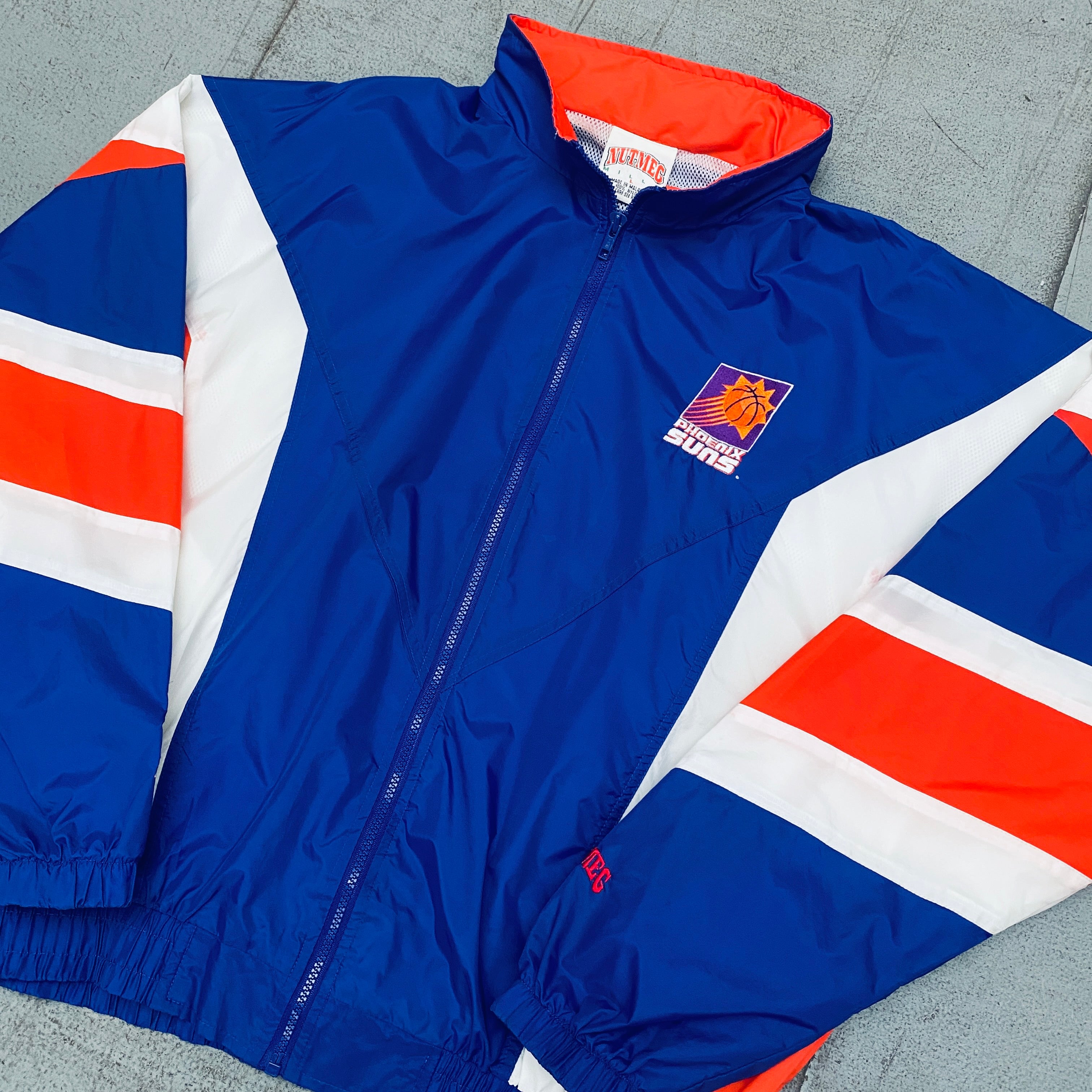 Vintage 1990s Phoenix Suns Nutmeg Mills Full-Zip Windbreaker Jacket - Men's Large (L) - Retro Basketball Fan Gear for Game Day & Casual Wear