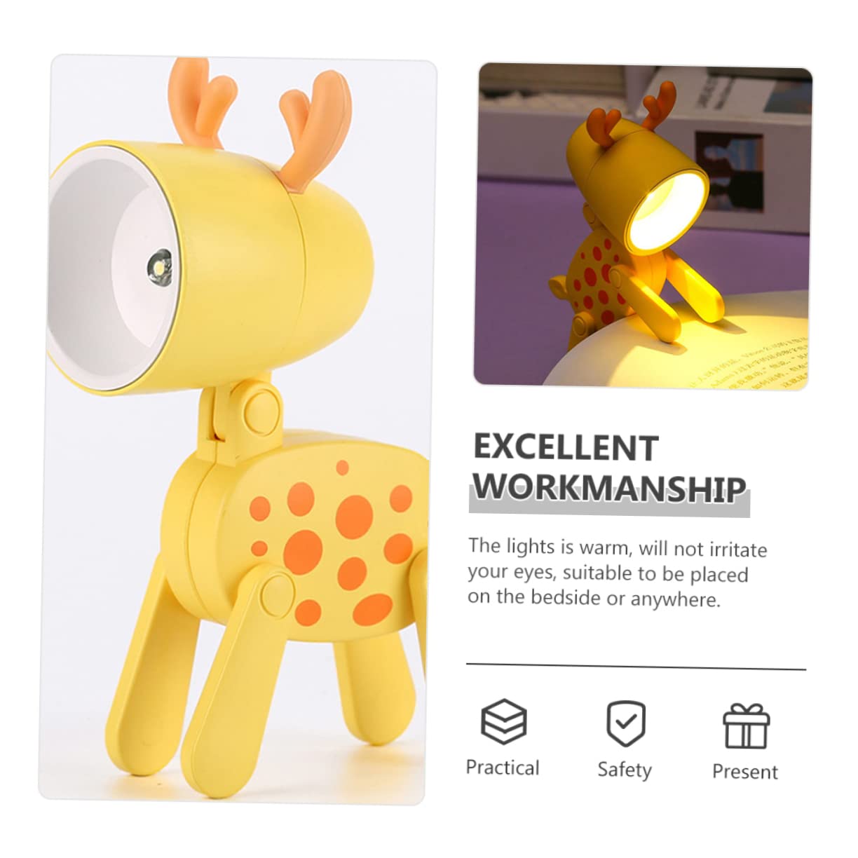 Homoyoyo Kids Night Light - Soft LED Deer Night Lamp for Bedroom, Nursery & Kids Room | Dimmable Bedside Light for Sleep, Decor & Children's Safety