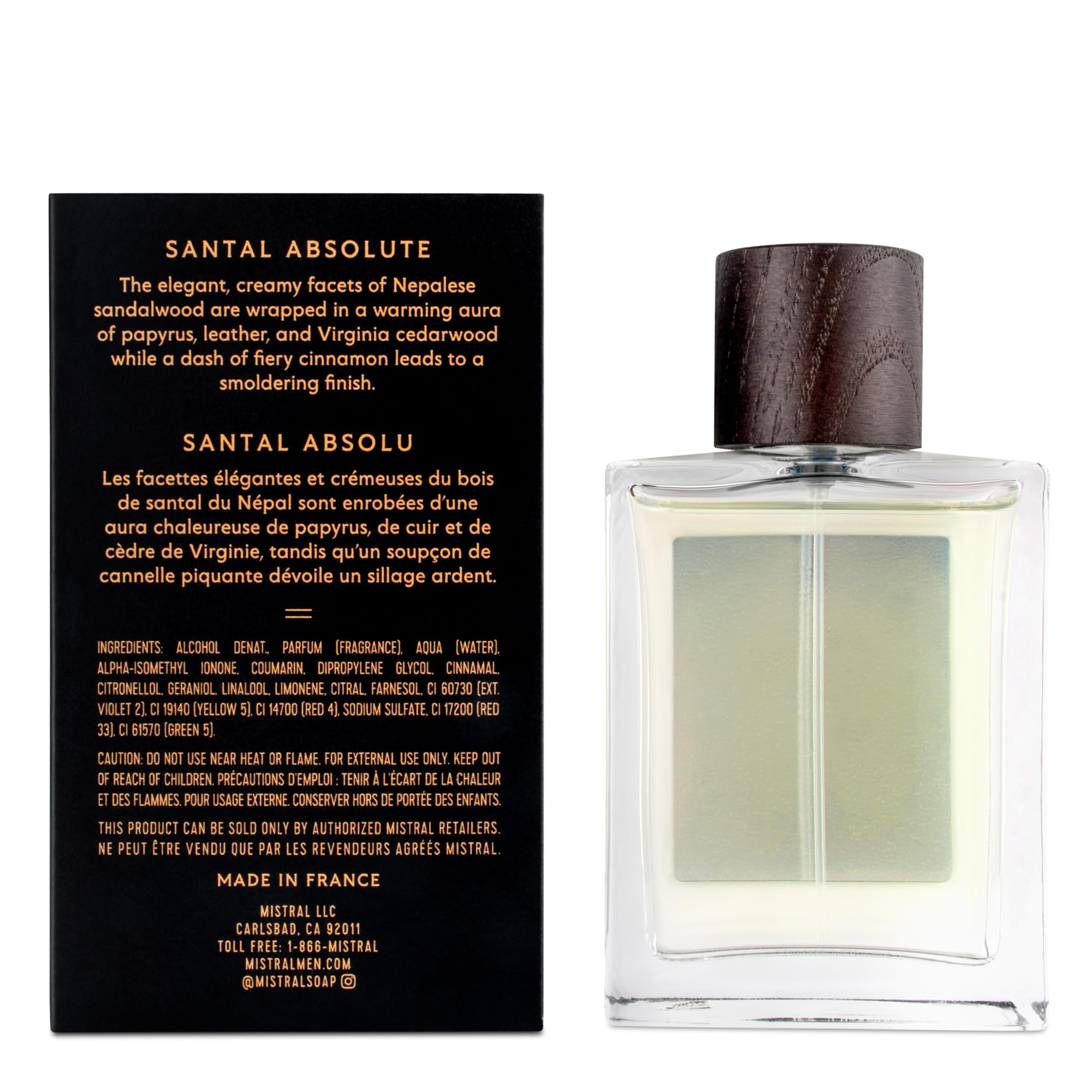 Mistral Cologne for Men - Santal Absolute Eau de Parfum, 3.3 Fl Oz (100ml) Long-Lasting Fragrance - Perfect for Date Nights, Office & Special Occasions