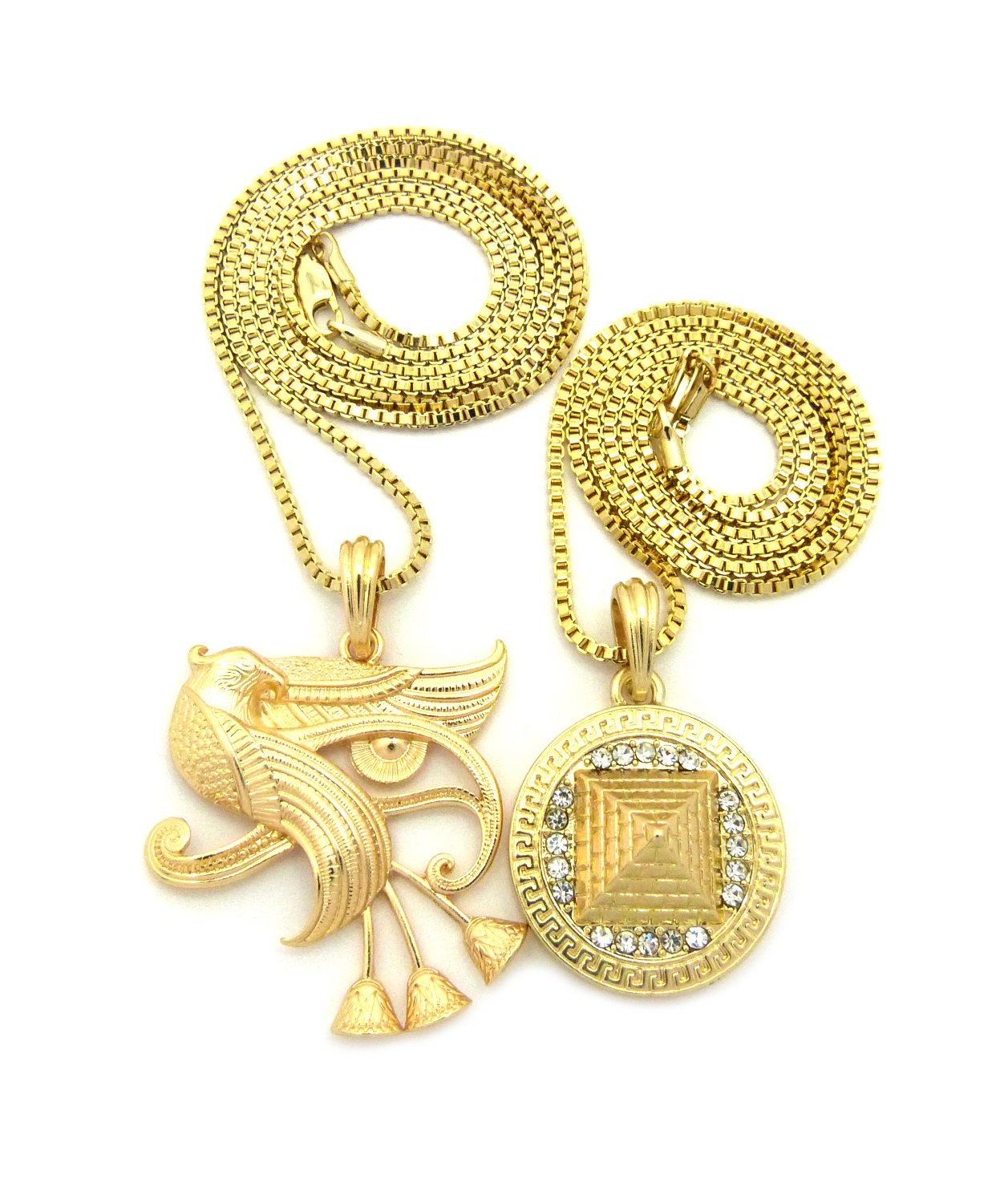 Iced Out Pyramid & Eye of Horus Pendant Necklace Set with 24